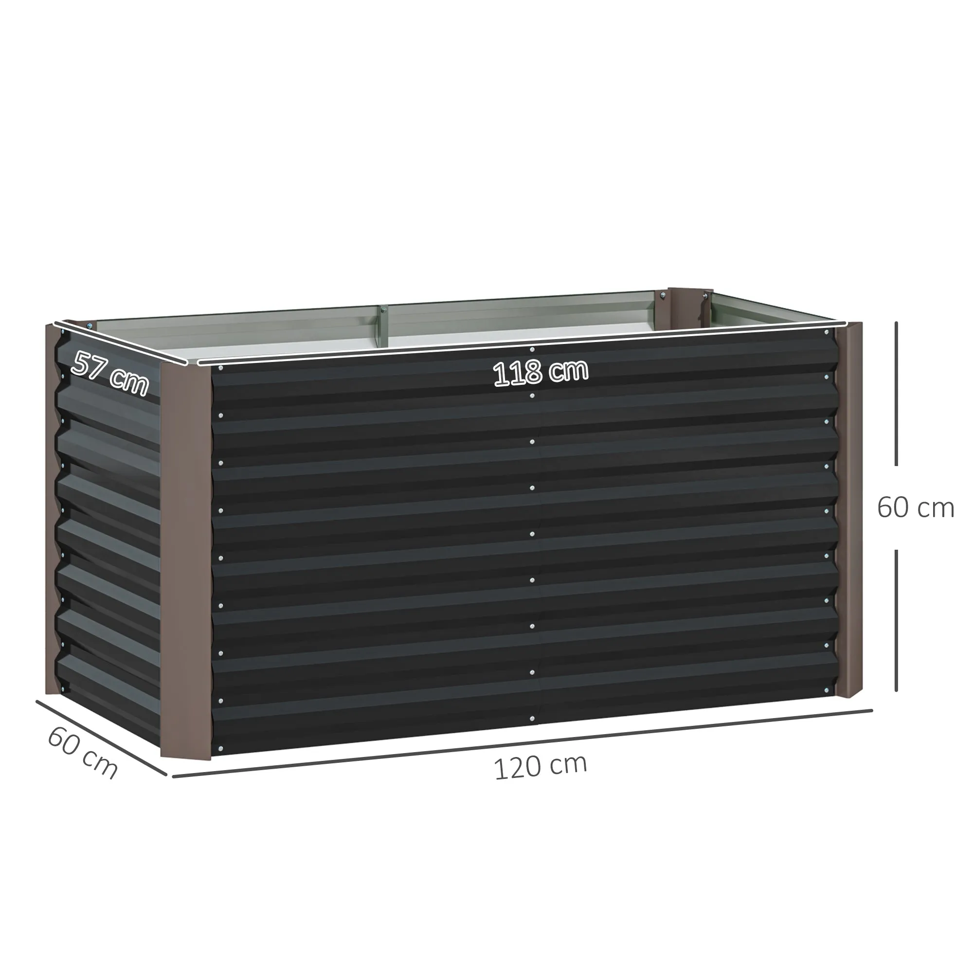 Raised Bed Set of 2 Rectangular Pieces Without Bottom, in Galvanized Steel, 120x60x60 cm, Dark Grey - Image 3