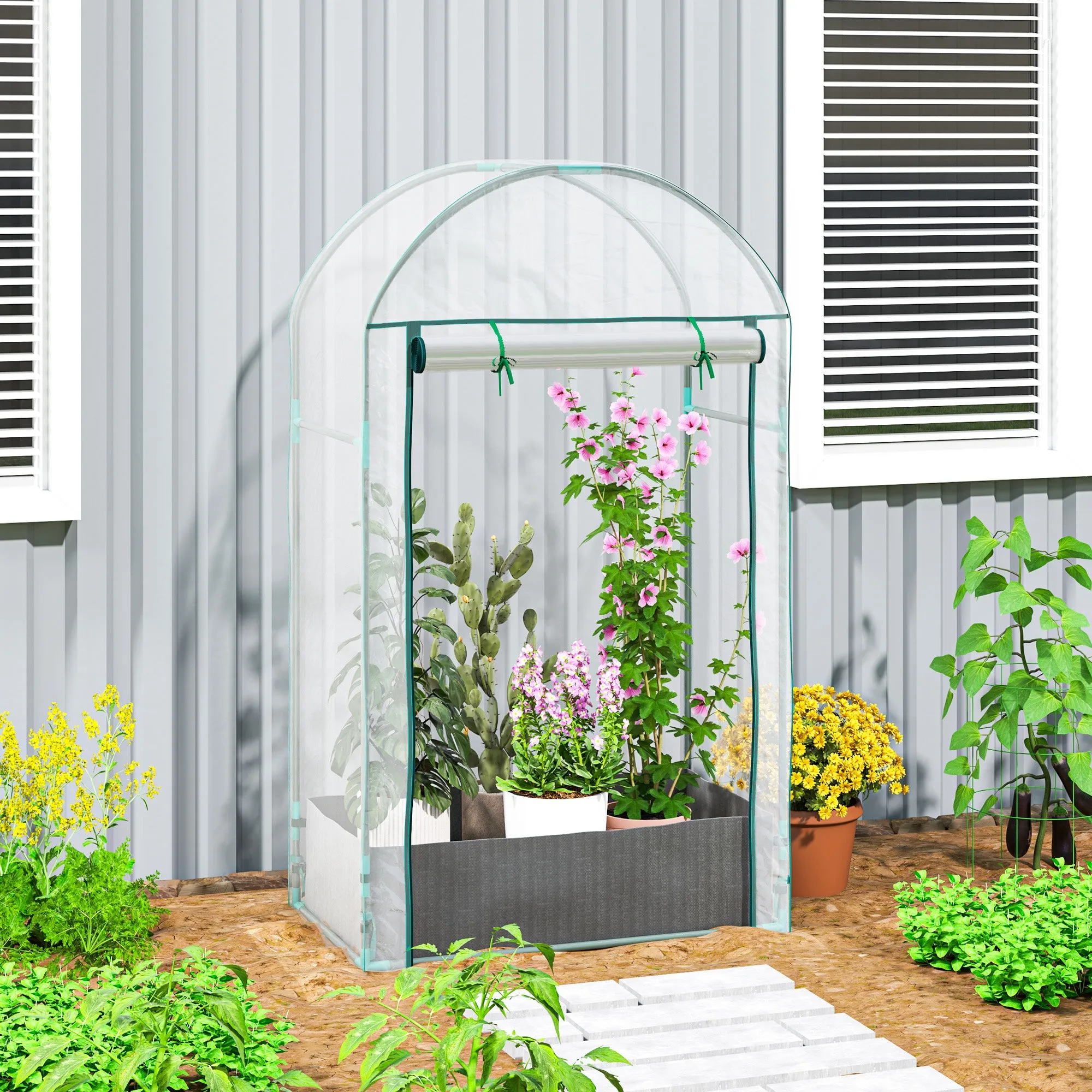 Wall-Mounted Greenhouse with Plant Bag and Roll-Up Entrance, Steel and Plastic, 89x50x152 cm, Transparent - Image 2