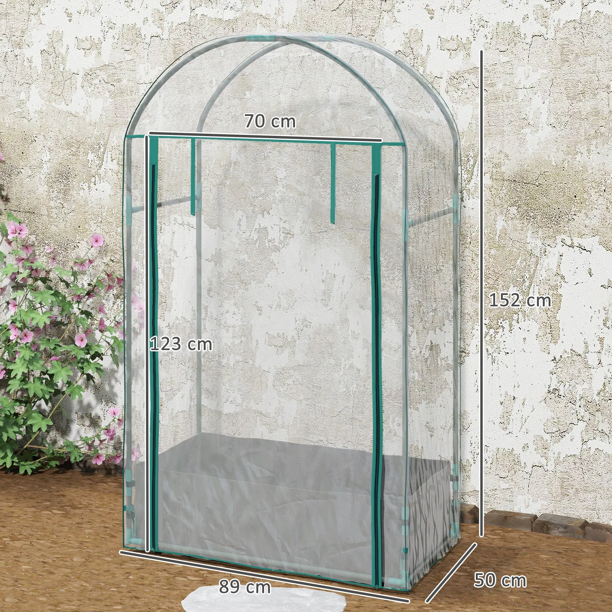 Wall-Mounted Greenhouse with Plant Bag and Roll-Up Entrance, Steel and Plastic, 89x50x152 cm, Transparent - Image 3
