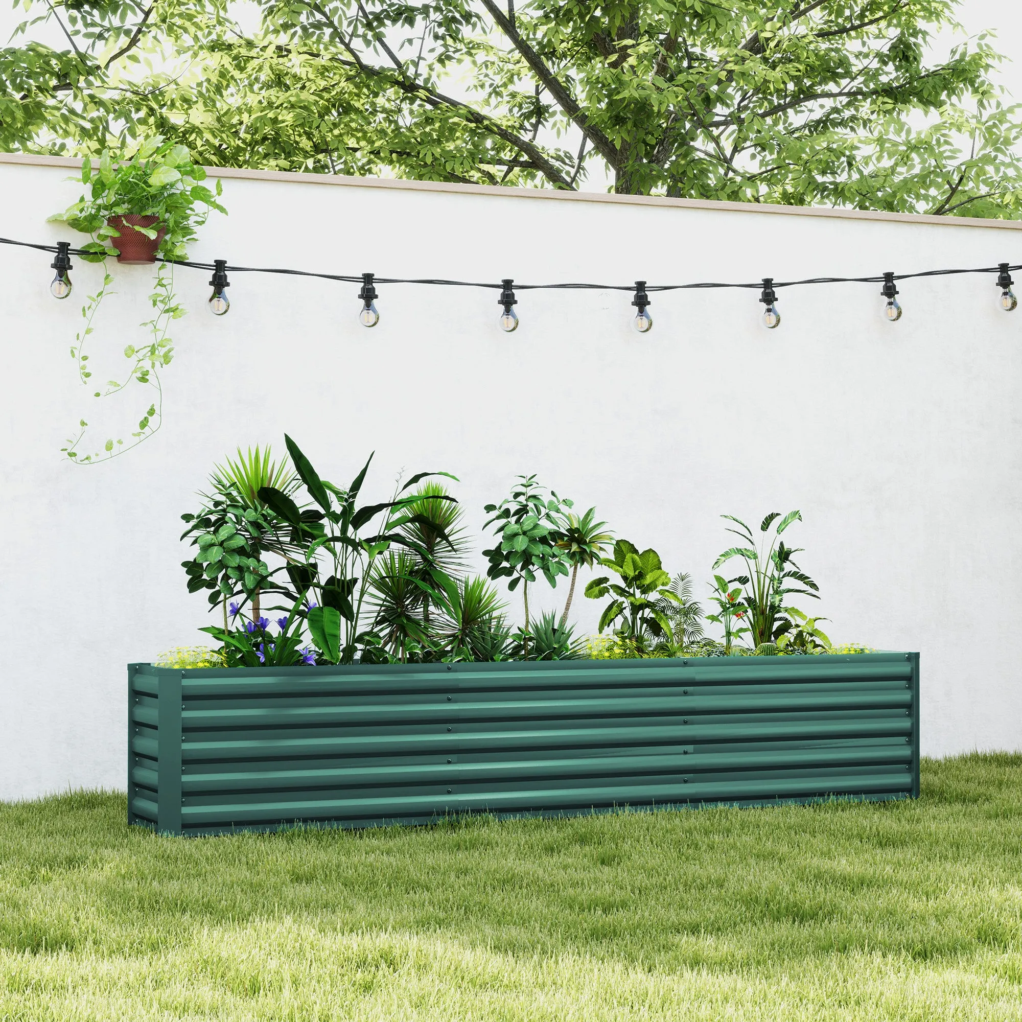 Open Bottom Vegetable Garden Bed with Rounded Edges in Galvanized Steel, 240x40x45 cm, Green - Image 2