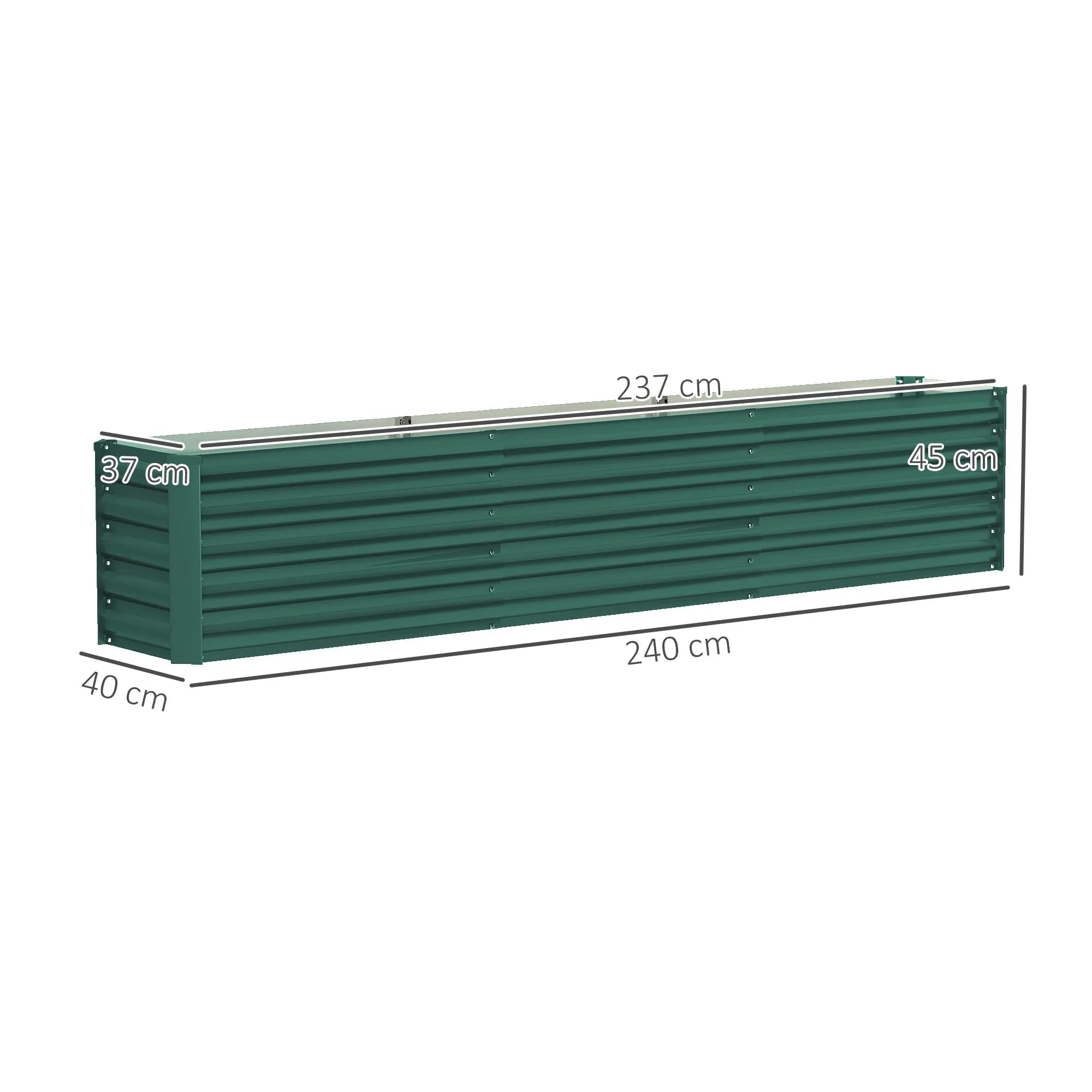 Open Bottom Vegetable Garden Bed with Rounded Edges in Galvanized Steel, 240x40x45 cm, Green - Image 3
