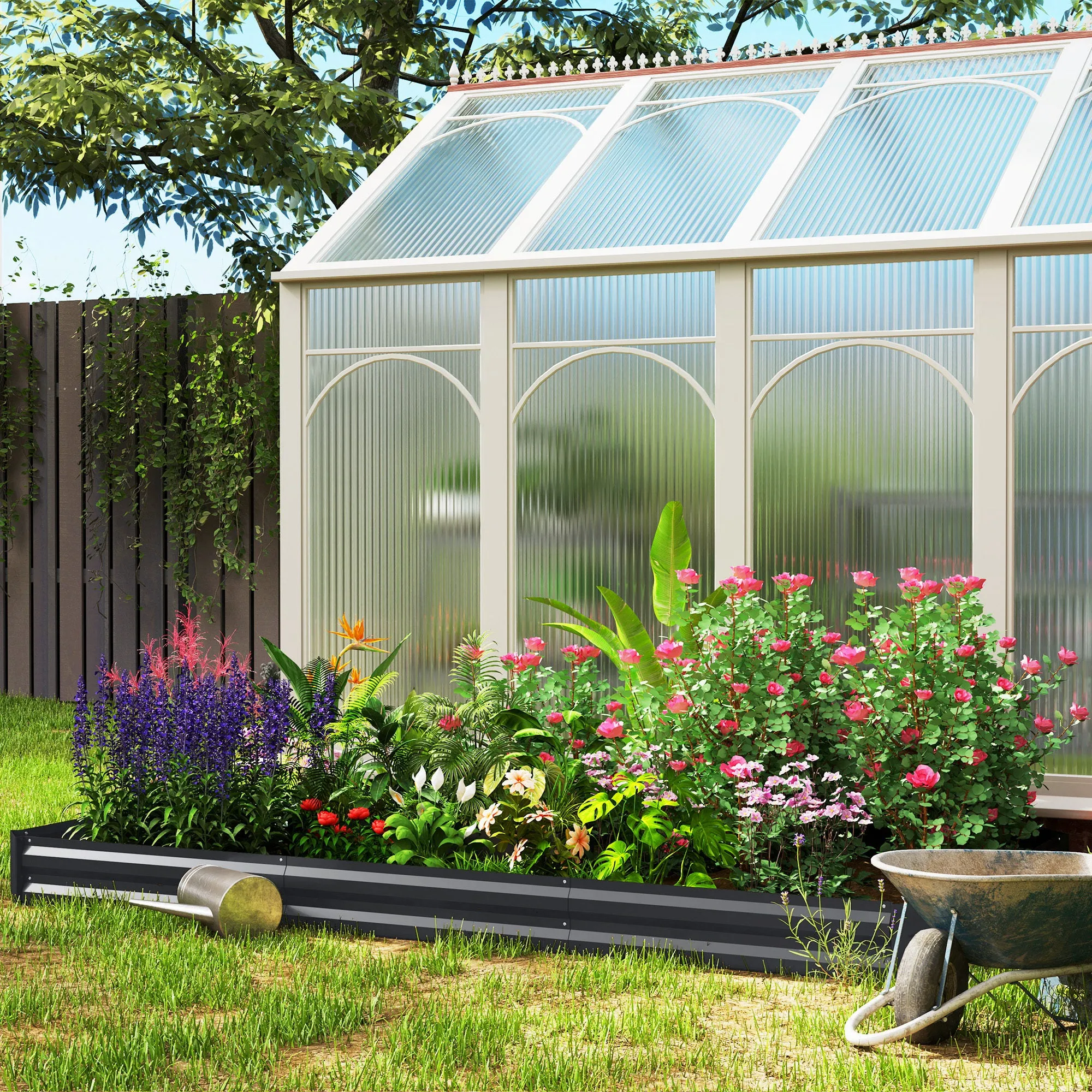 Steel Raised Garden Bed 835L with Open Bottom, 240x120x30cm, Dark Grey - Image 2