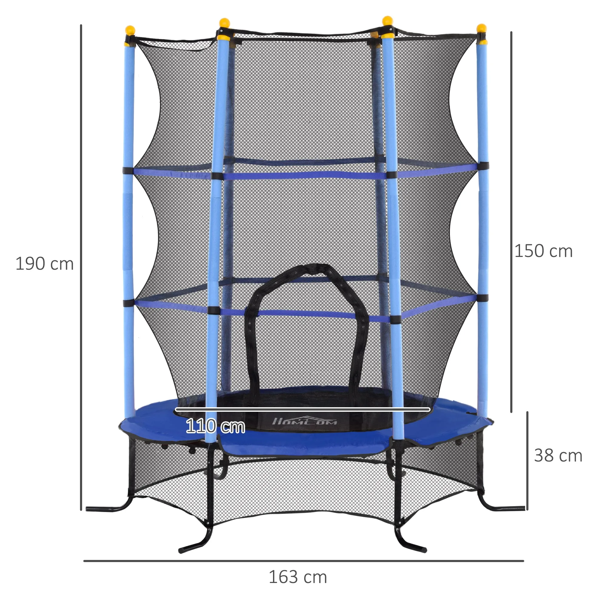 Children's Trampoline Ø1.6x1.9 m with Safety Net and Padded Poles, Ages 3-10 Years, Blue - Image 3