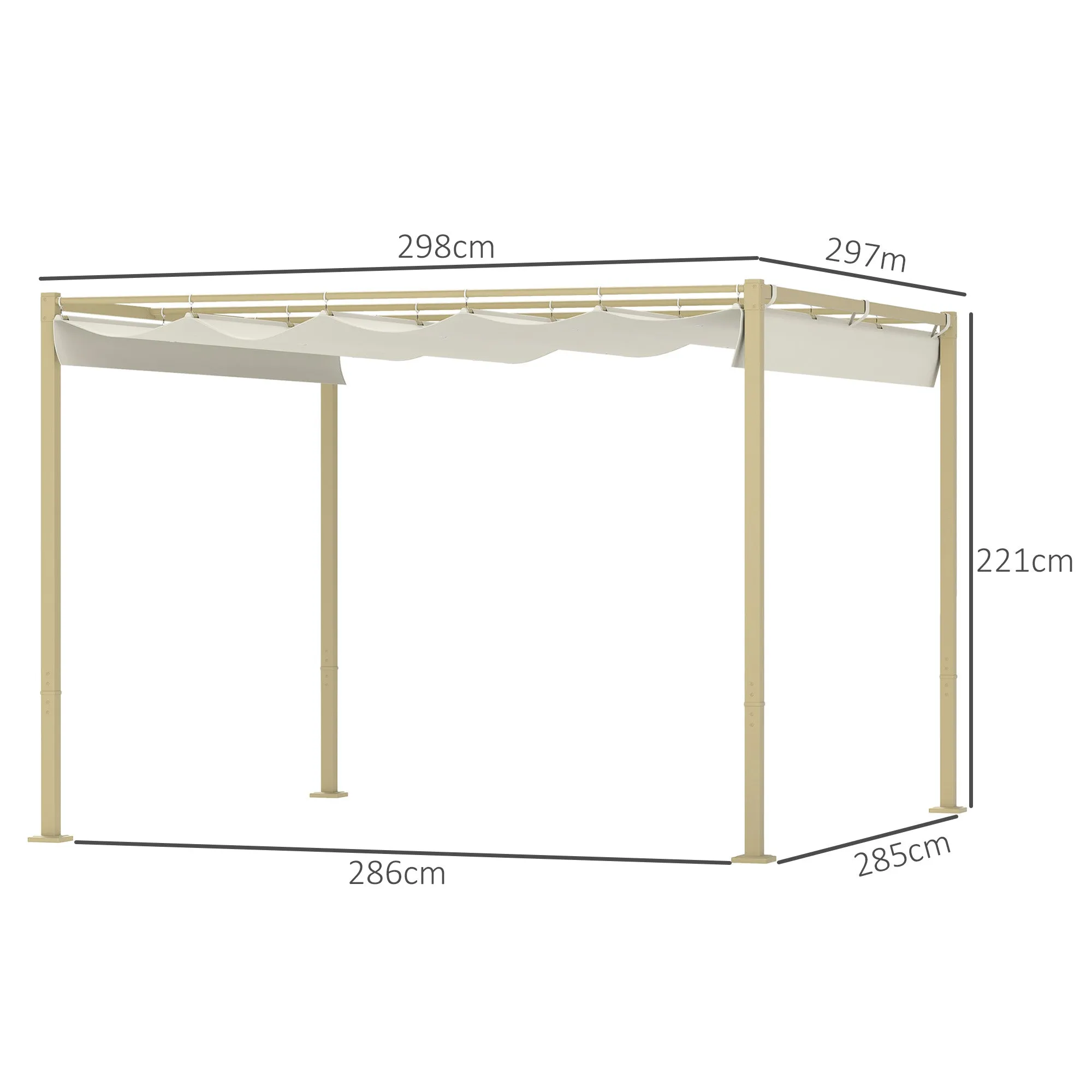 Gazebo Pergola 3x3 m with Retractable Roof, 8 Screws and 8 Pegs, in 180g Polyester and Metal, Khaki - Image 3