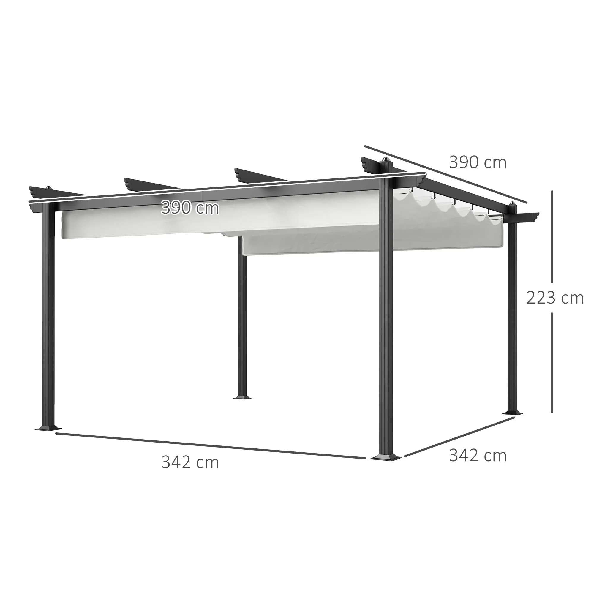 Gazebo Pergola 4x4 m with Retractable Roof, 8 Screws and 8 Pegs in Aluminum, Polyester and Metal, White - Image 3