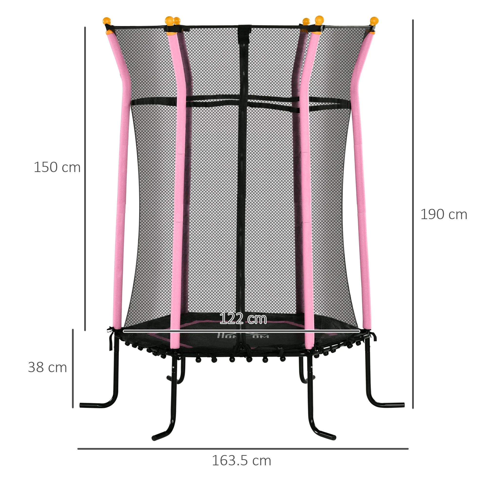 Children's Trampoline with Hinged Entry and Padded Poles, in Steel, PP and EPE, Ø163.5x190 cm, Pink - Image 3