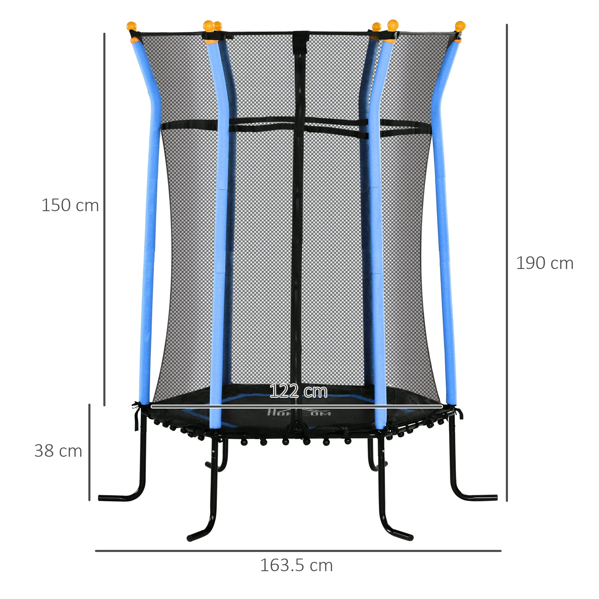 Children's Trampoline with Hinged Entry and Padded Poles, in Steel, PP and EPE, Ø163.5x190 cm, Light Blue - Image 3