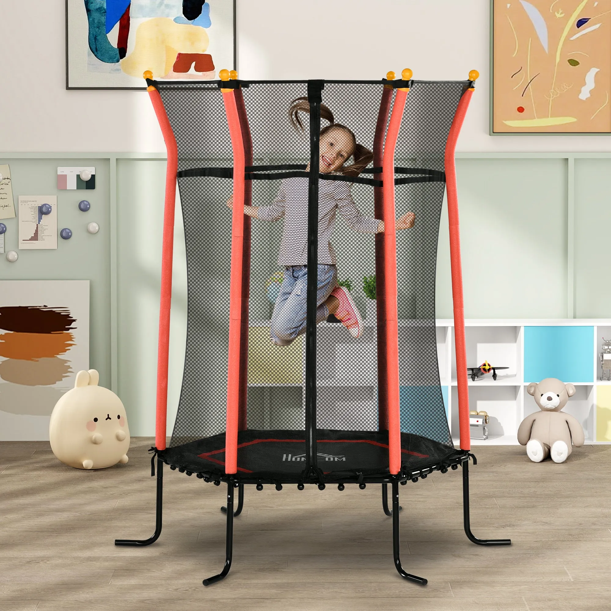 Children's Trampoline with Hinged Entry and Padded Poles, Ø163.5x190 cm, Red - Image 2