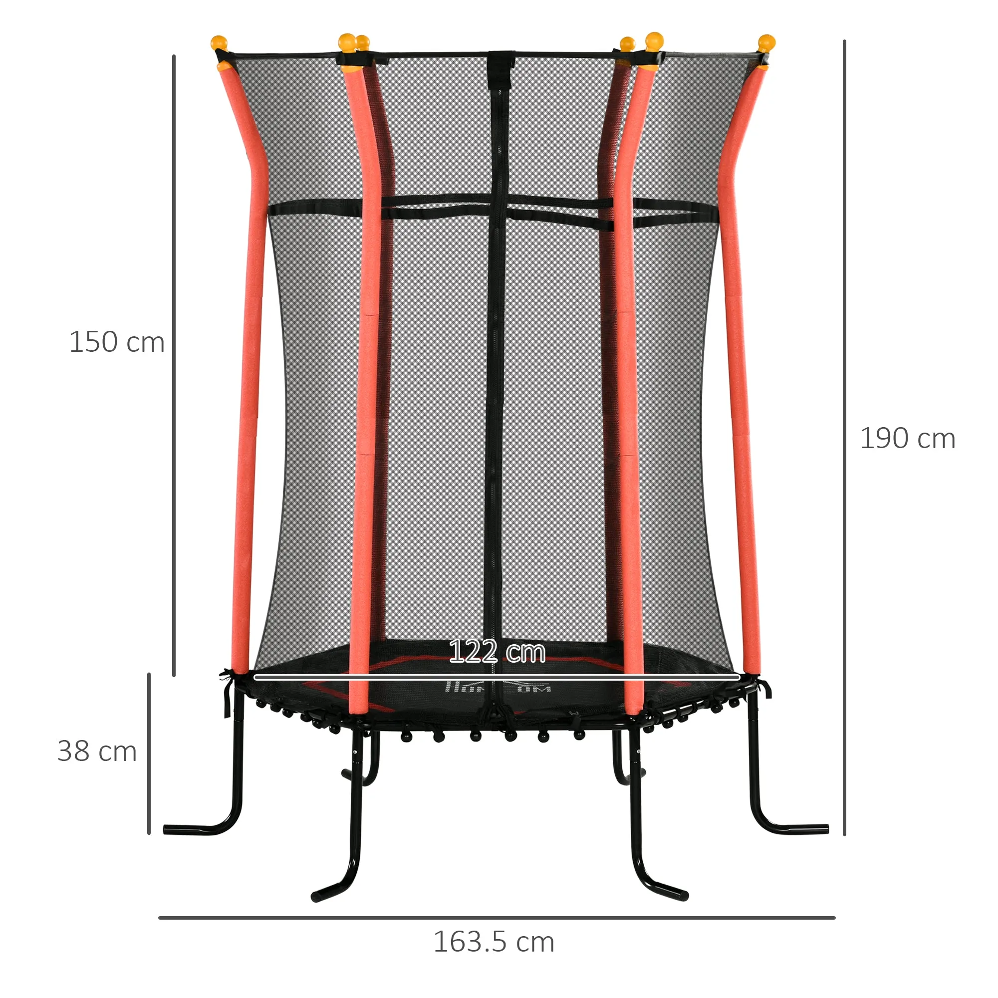 Children's Trampoline with Hinged Entry and Padded Poles, Ø163.5x190 cm, Red - Image 3