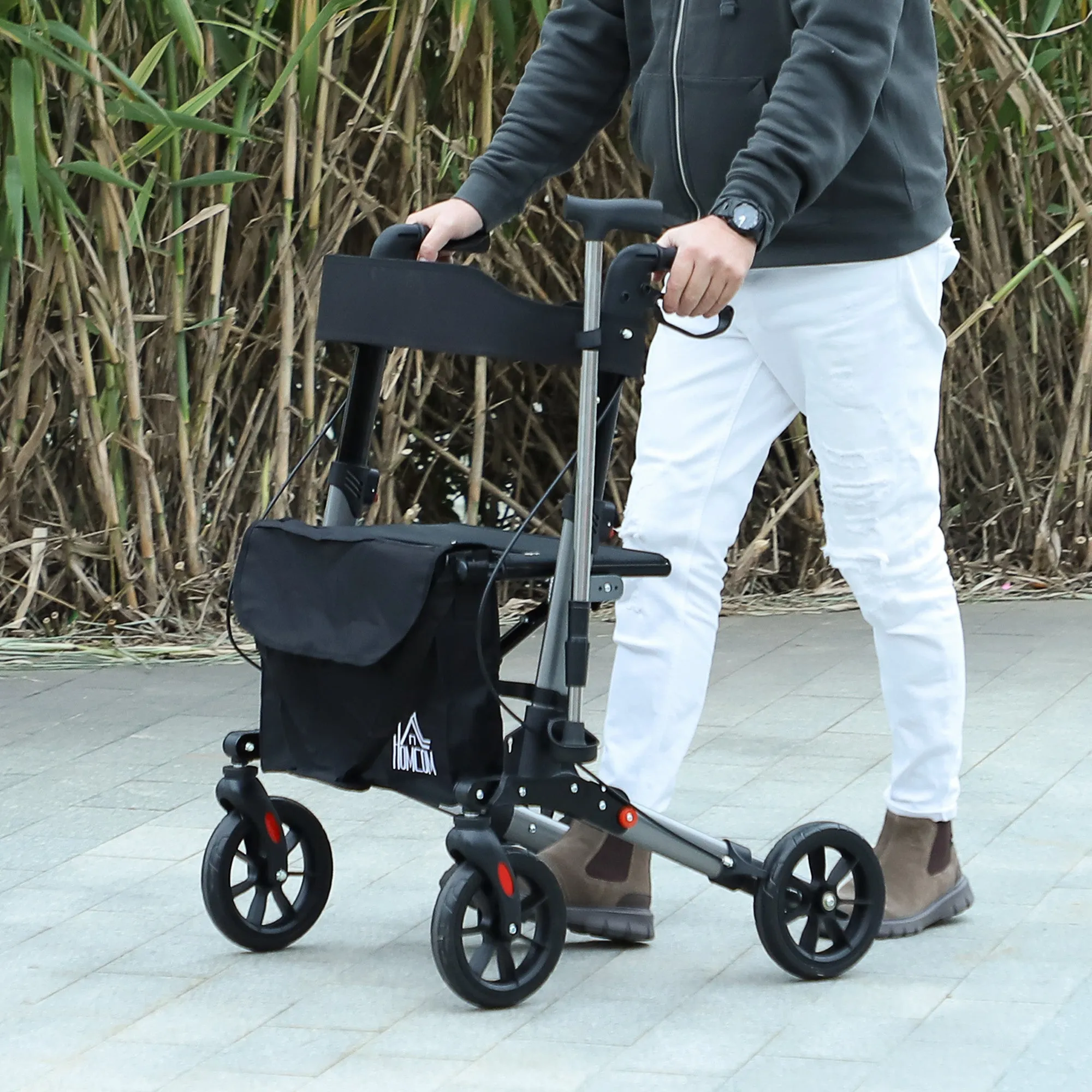 Height-Adjustable Aluminum Folding Walker with Bag, 67x65x79.5-94 cm, Black and Silver - Image 2