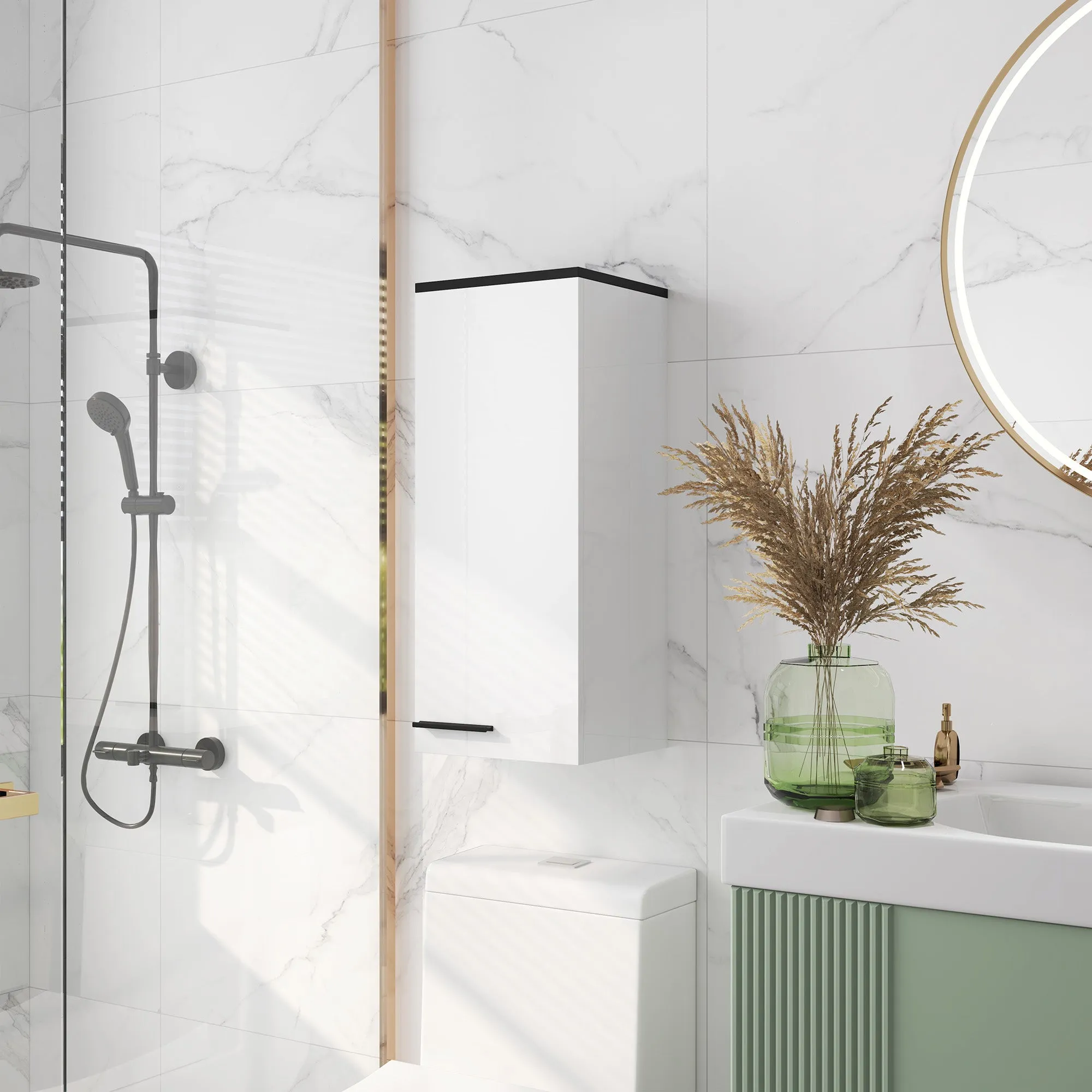 Wall-Mounted Bathroom Cabinet with 3 Shelves and Adjustable Shelves, 30x32x73 cm, White - Image 2
