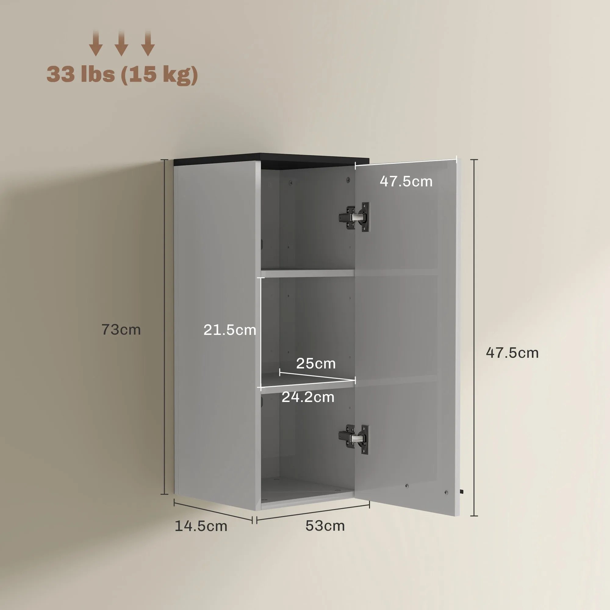 Wall-Mounted Bathroom Cabinet with 3 Shelves and Adjustable Shelves, 30x32x73 cm, White - Image 3