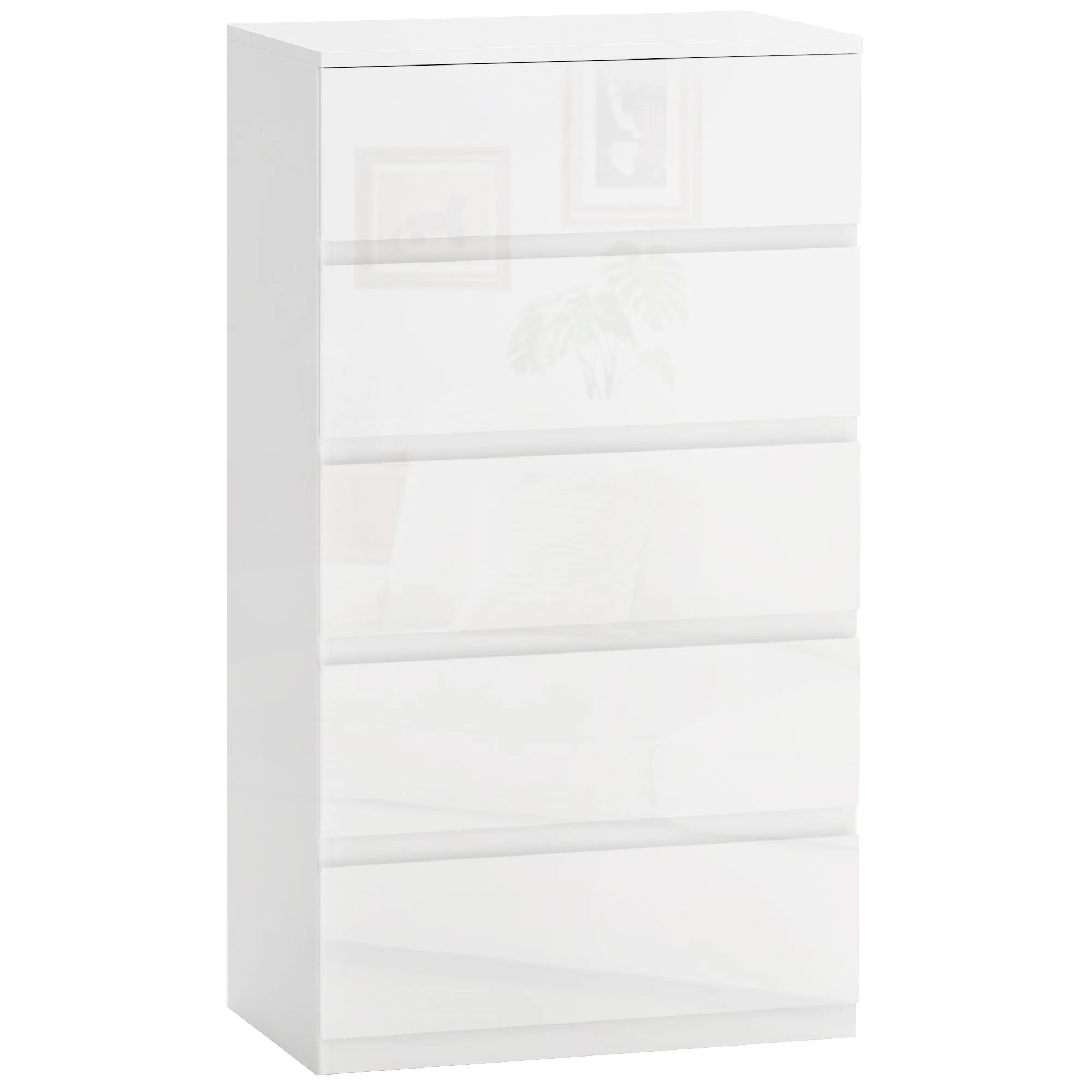 Modern 5-Drawer Anti-Tip Wooden Chest of Drawers, 55x33x100 cm, Glossy White