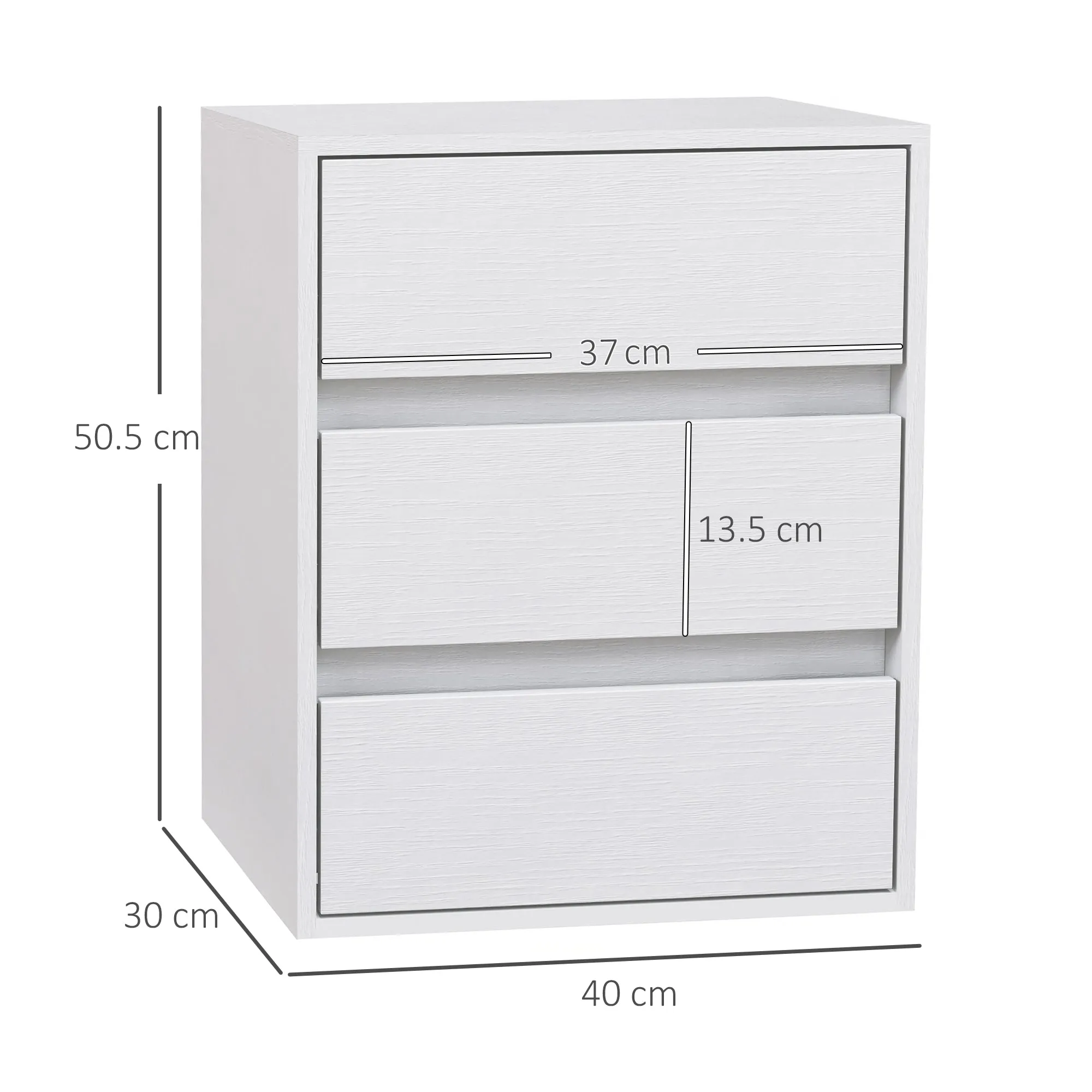 Modern 3-Drawer Chest of Drawers in White Wood, 40x30x50.5 cm - Image 3