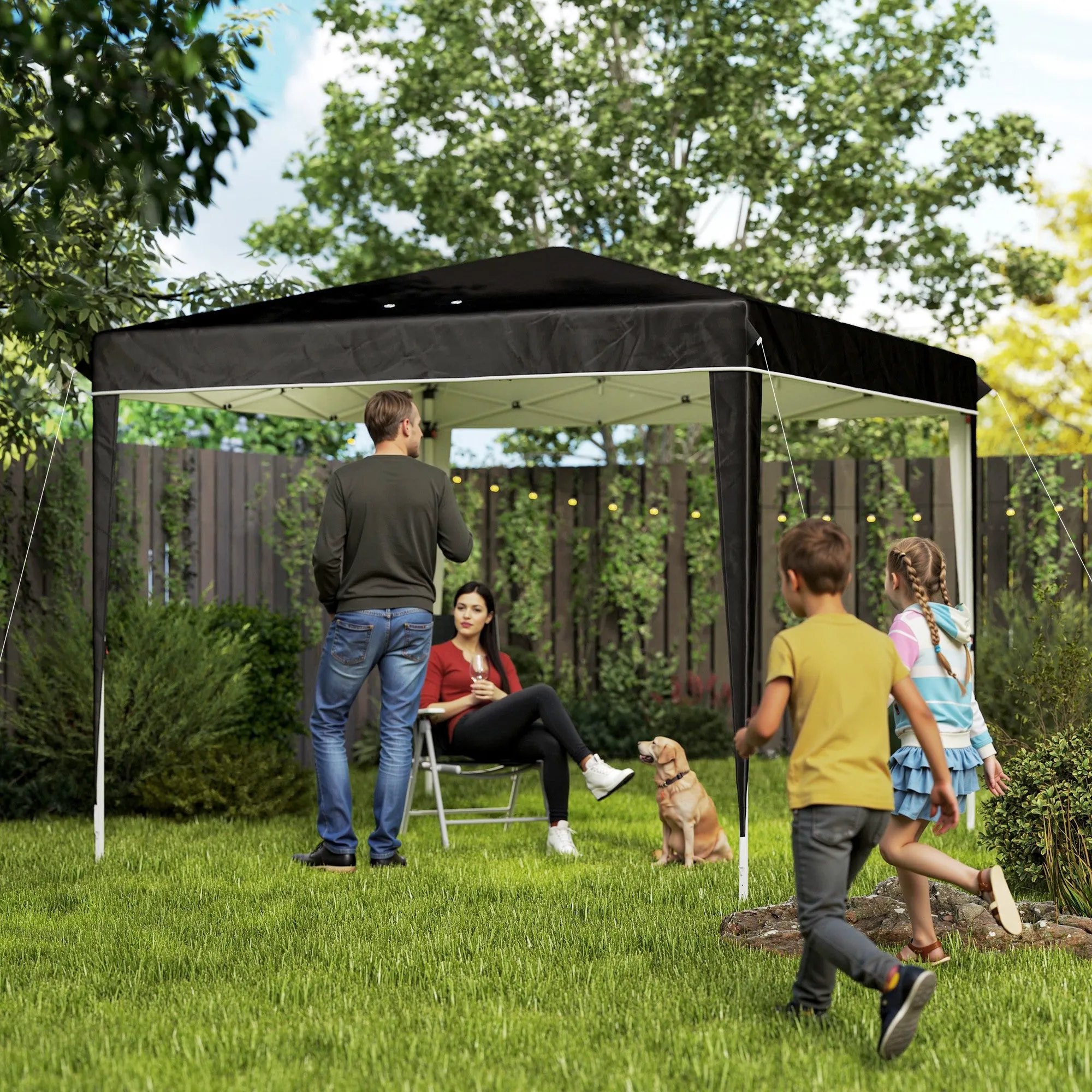 Gazebo 3x3m for 6-9 People Adjustable Height with Drainage Holes, in Metal and Black Oxford Fabric - Image 2