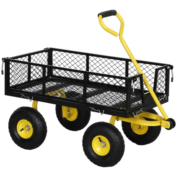 Steel Garden Cart with 200kg Capacity and Removable Side Walls, 104x54x51 cm, Black and Yellow