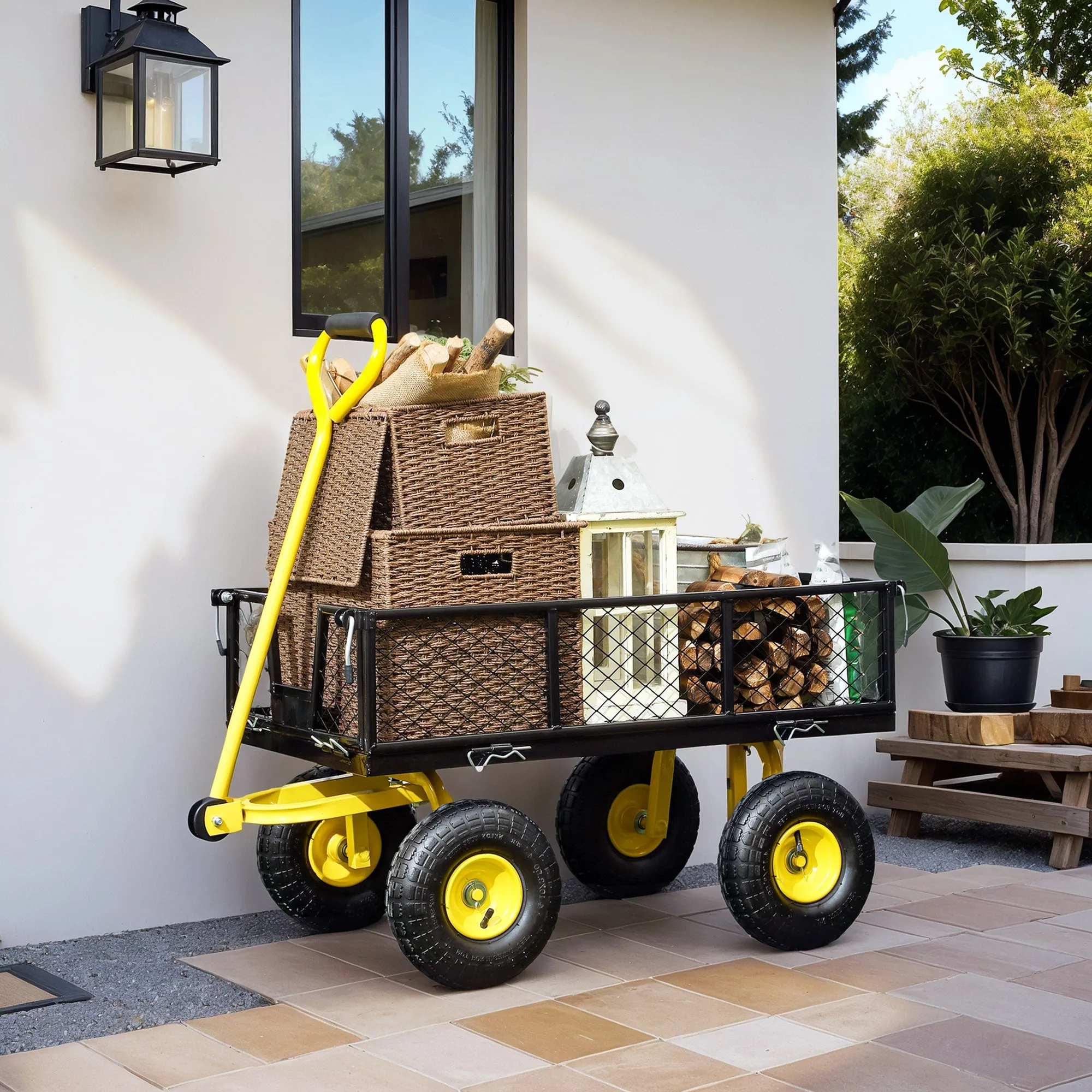 Steel Garden Cart with 200kg Capacity and Removable Side Walls, 104x54x51 cm, Black and Yellow - Image 2