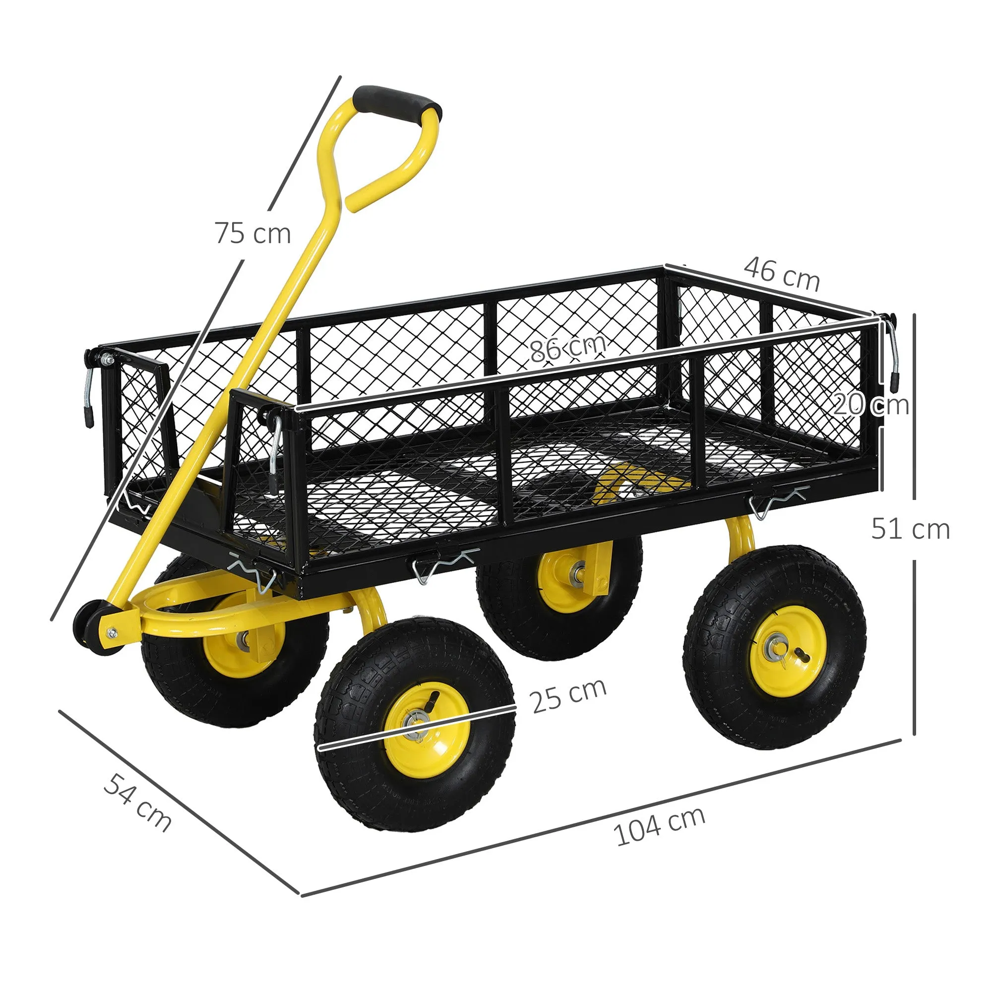 Steel Garden Cart with 200kg Capacity and Removable Side Walls, 104x54x51 cm, Black and Yellow - Image 3