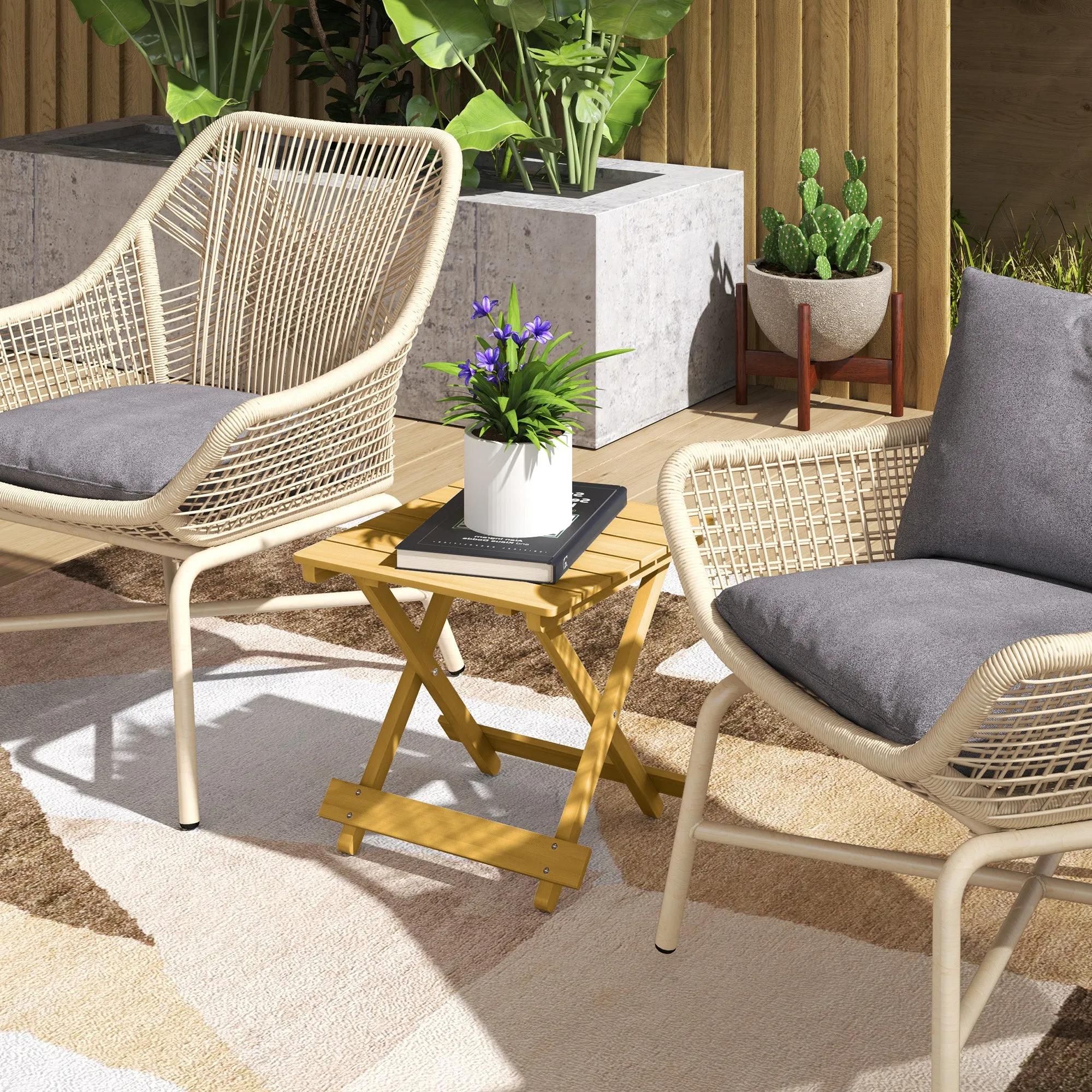 Folding Outdoor Wooden Coffee Table with Slatted Top, 40x43x40 cm, Natural Wood - Image 2