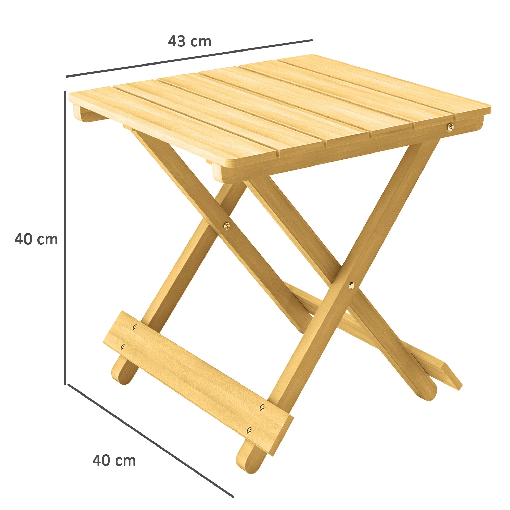 Folding Outdoor Wooden Coffee Table with Slatted Top, 40x43x40 cm, Natural Wood - Image 3
