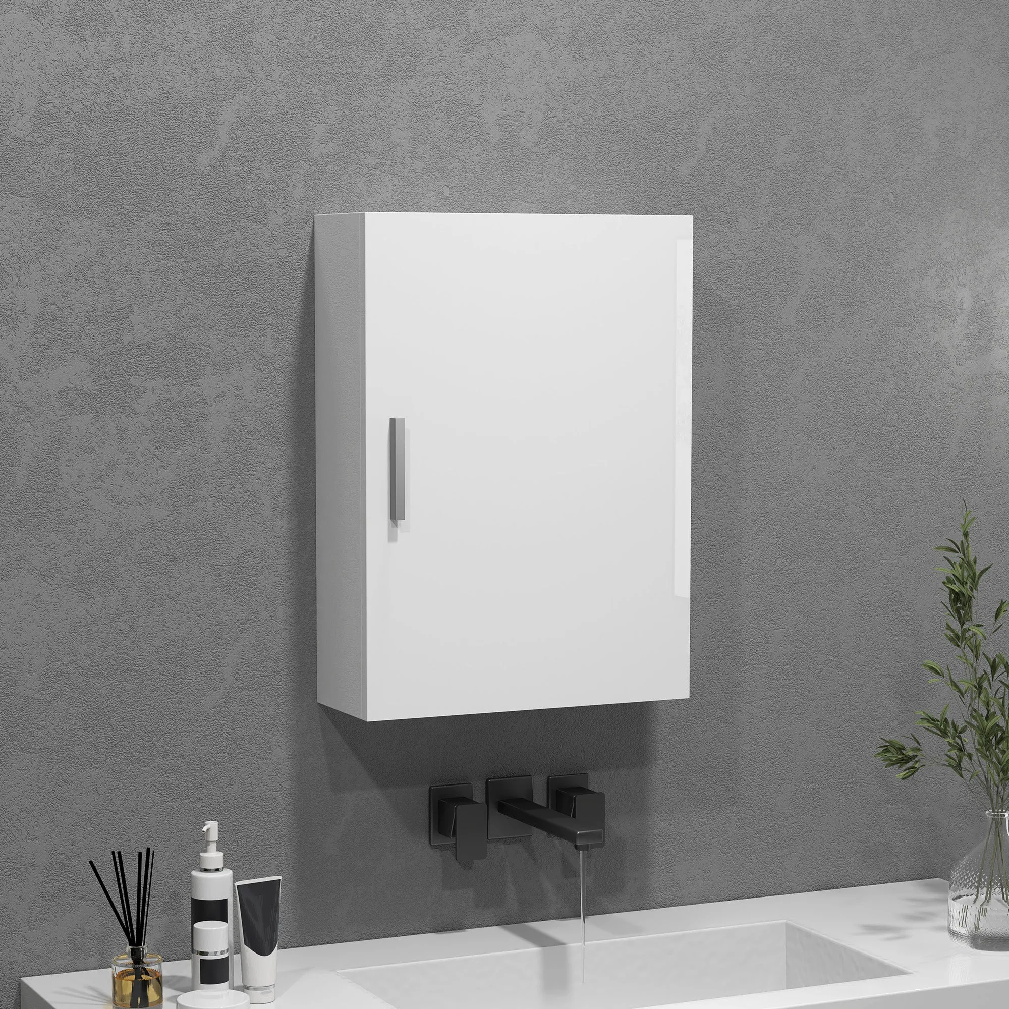 Wall-Mounted Wooden Bathroom Cabinet with 3 Adjustable Glass Shelves on 3 Levels, 40x15x55 cm, White - Image 2
