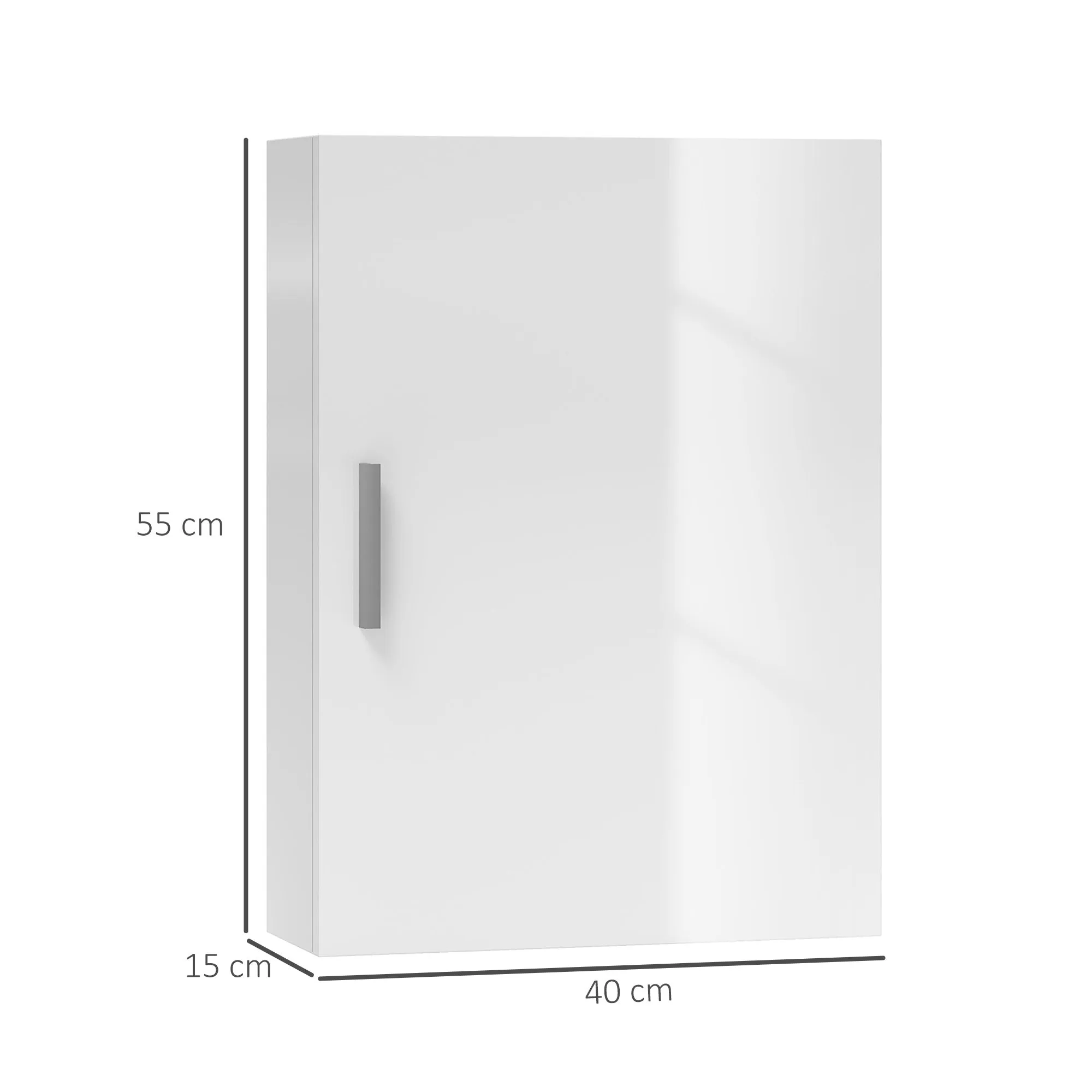 Wall-Mounted Wooden Bathroom Cabinet with 3 Adjustable Glass Shelves on 3 Levels, 40x15x55 cm, White - Image 3