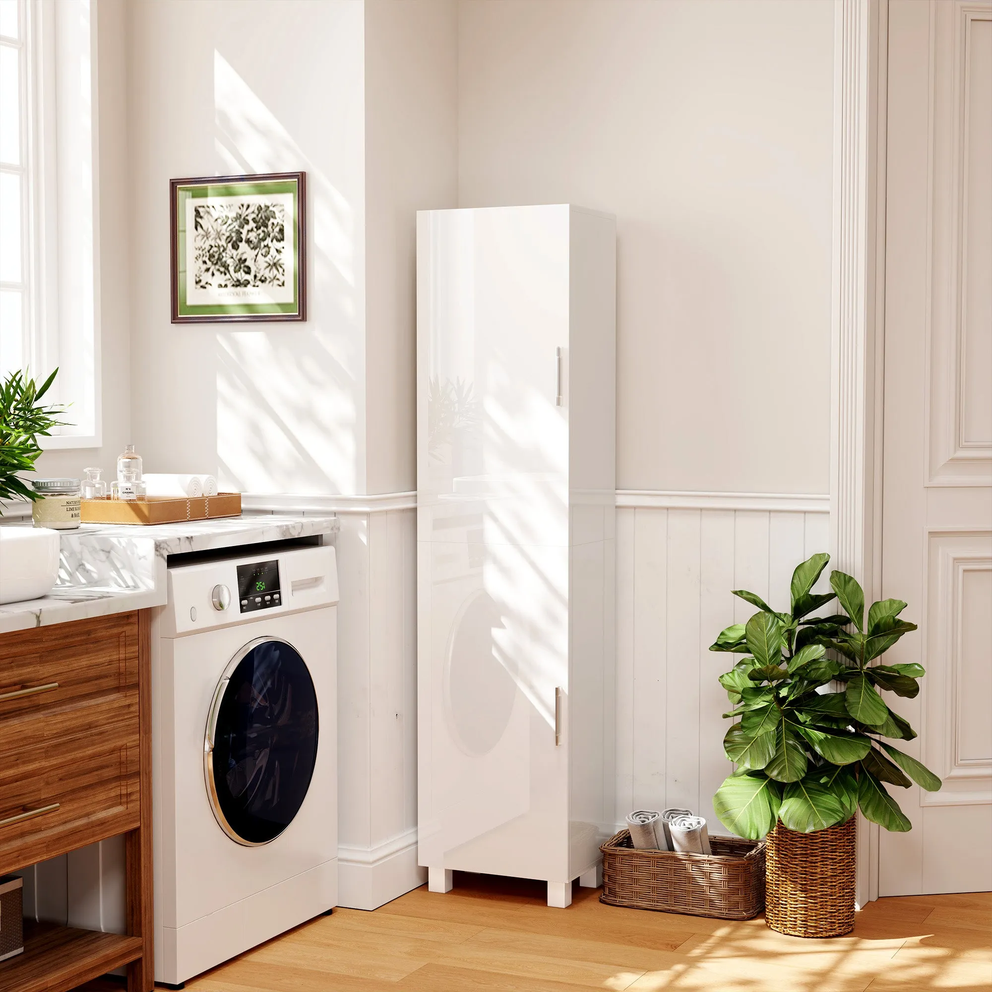 Modern Bathroom Column with 2 Adjustable Cabinets and Shelves, 40x30x167.5 cm, White - Image 2