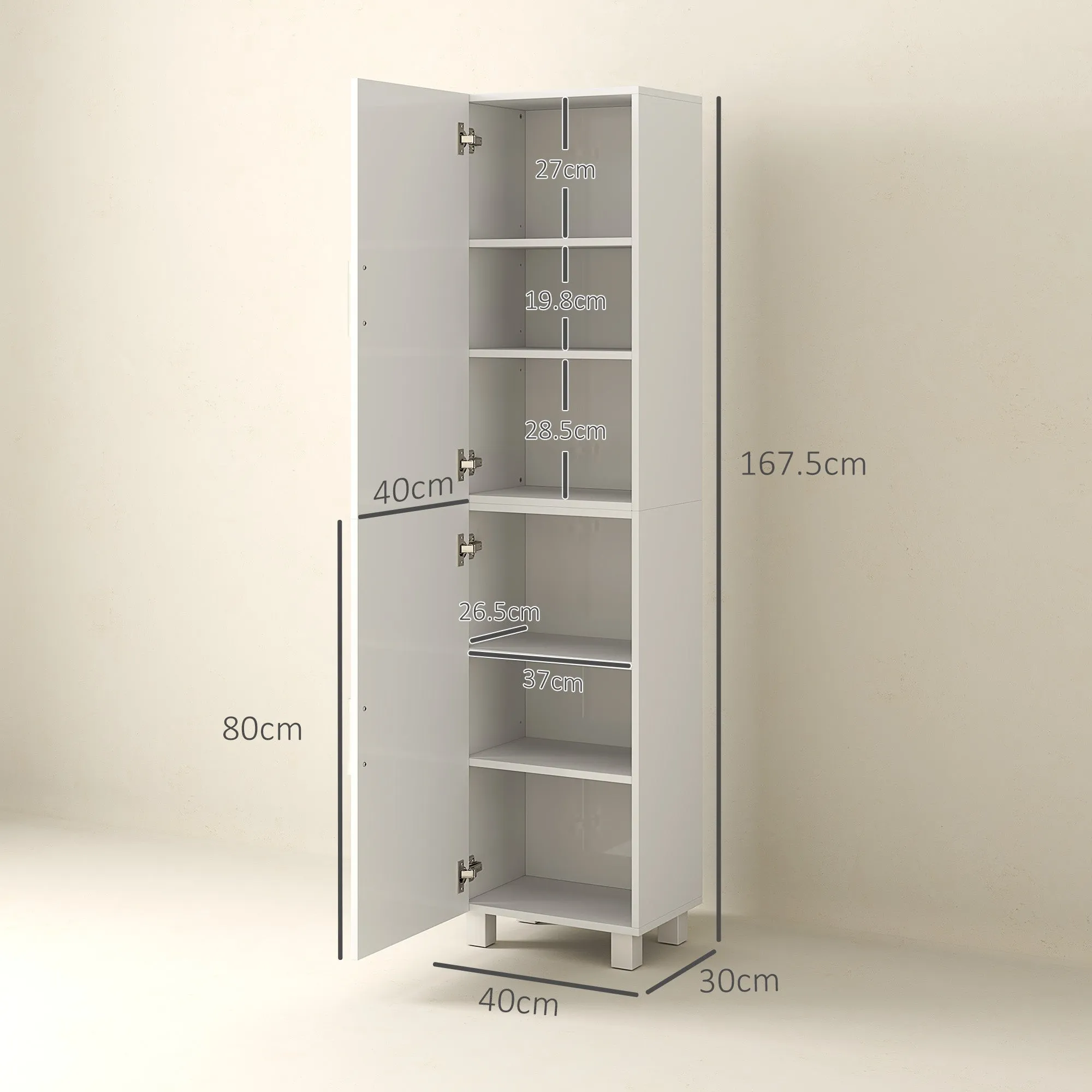 Modern Bathroom Column with 2 Adjustable Cabinets and Shelves, 40x30x167.5 cm, White - Image 3