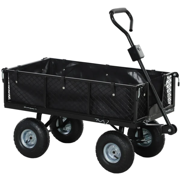114L Steel Garden Cart with Storage Bag and Removable Walls, 105x51x54 cm, Black