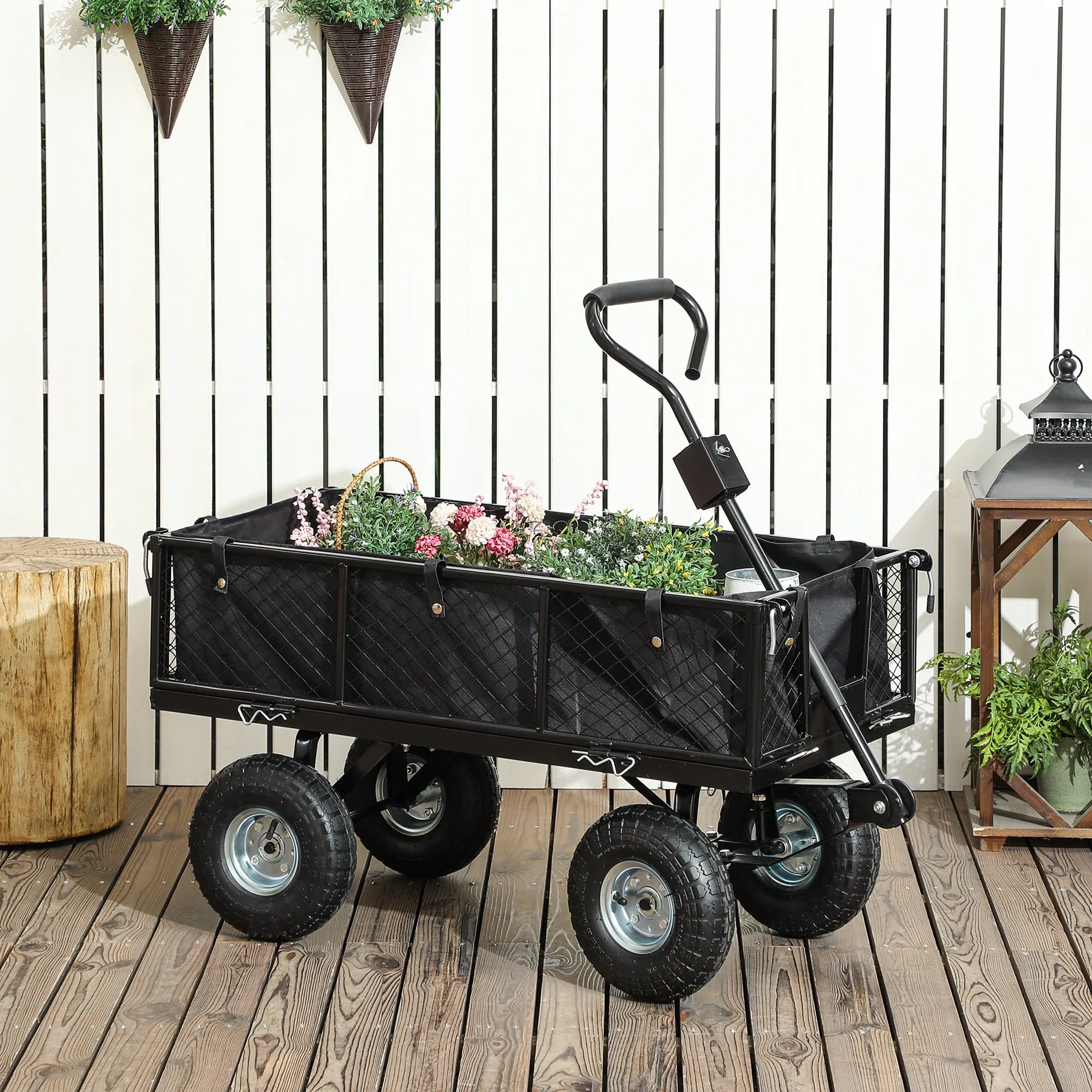 114L Steel Garden Cart with Storage Bag and Removable Walls, 105x51x54 cm, Black - Image 2
