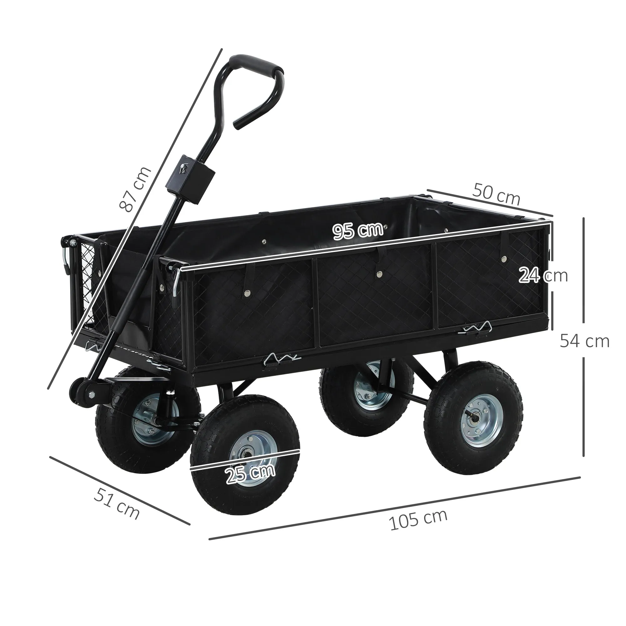 114L Steel Garden Cart with Storage Bag and Removable Walls, 105x51x54 cm, Black - Image 3