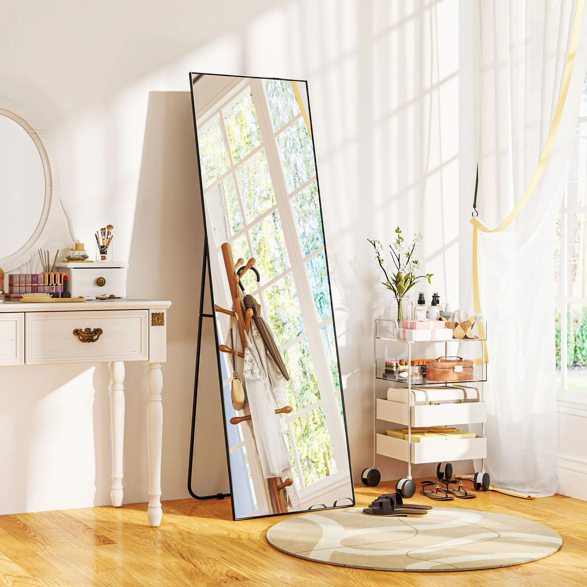 Modern Full Length Floor Mirror, Freestanding or Wall Mounted Design, 40x150cm, Black - Image 2