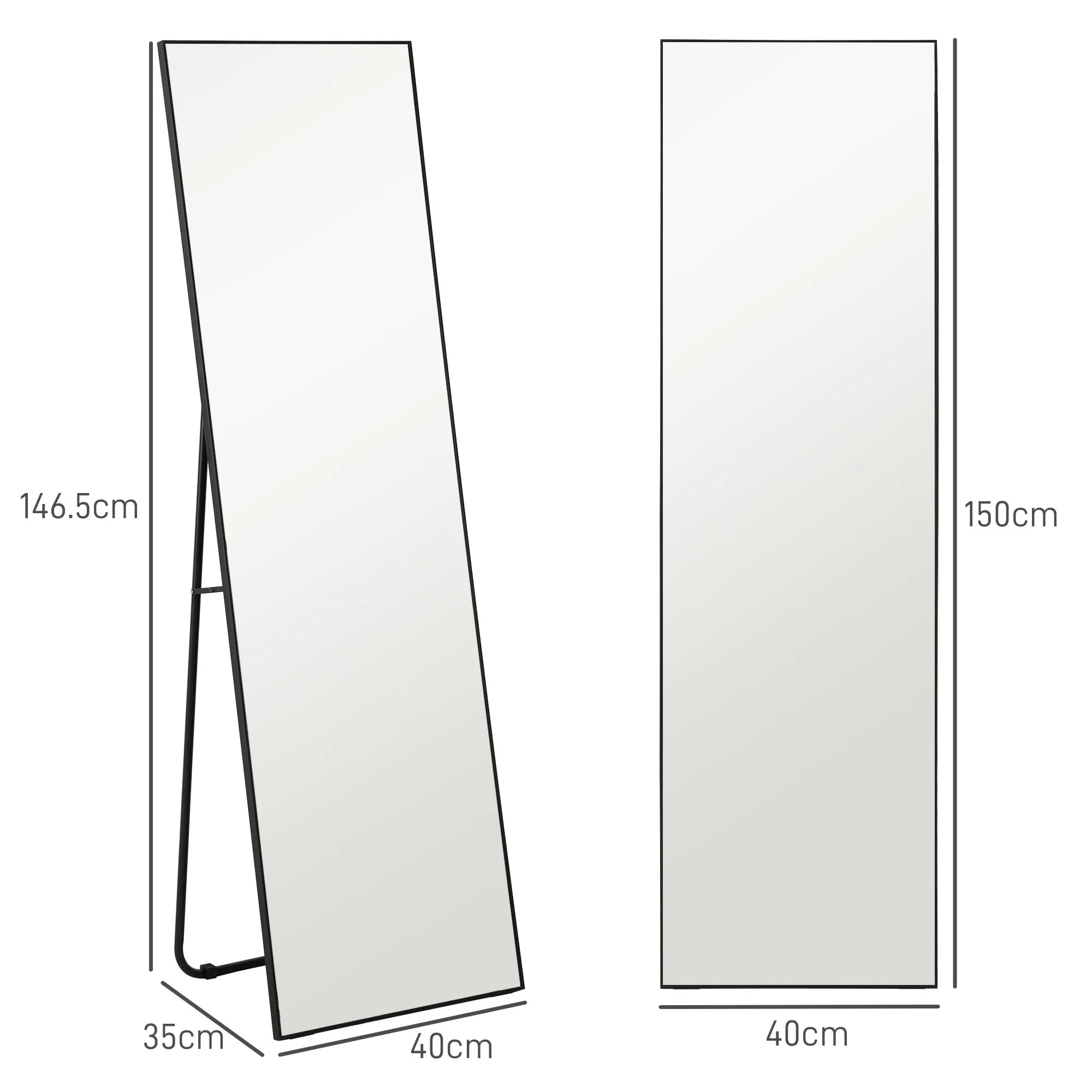 Modern Full Length Floor Mirror, Freestanding or Wall Mounted Design, 40x150cm, Black - Image 3
