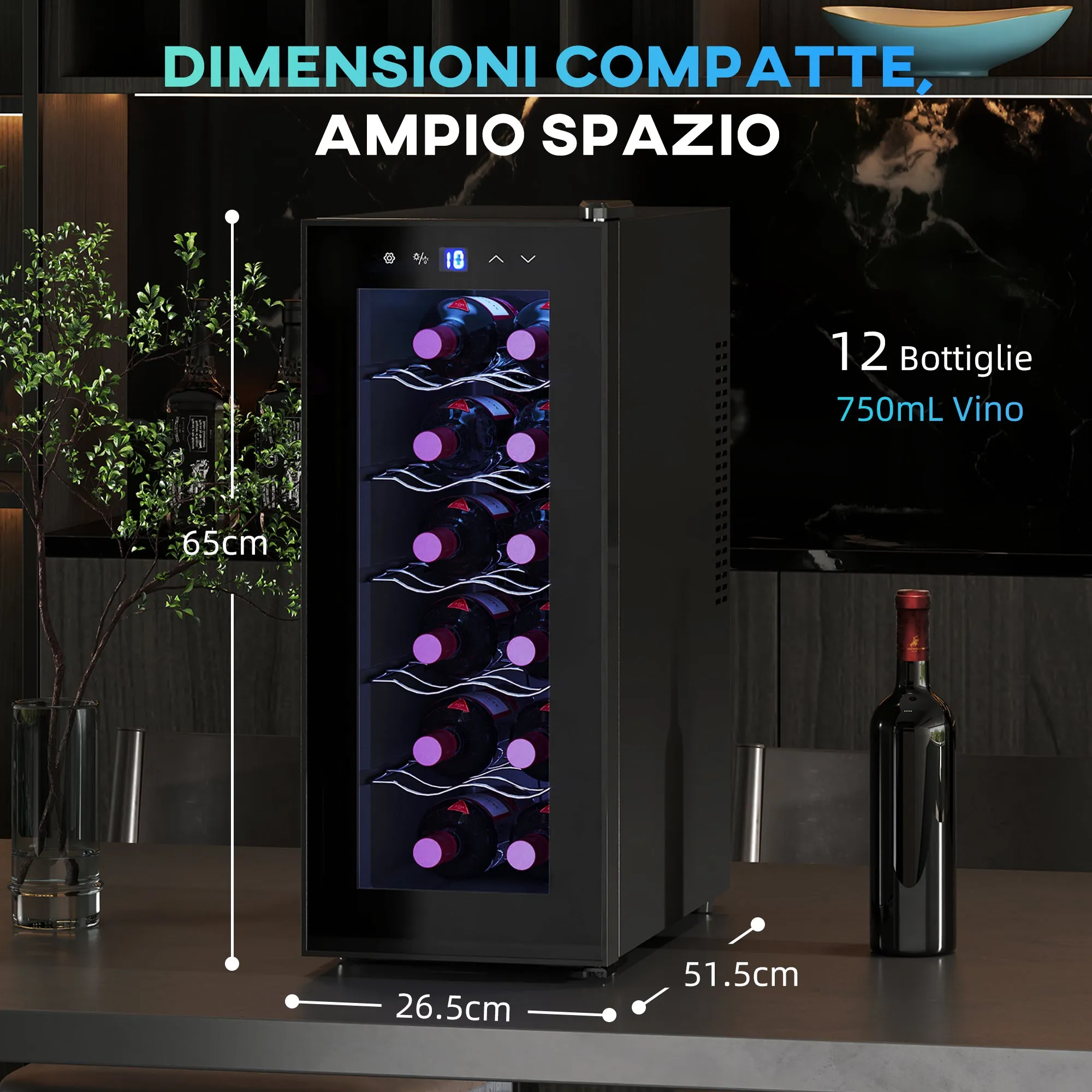 12 Bottle Refrigerator Cooler with Dual Temperature Control, Adjustable Shelves and Lights, Black - Image 3
