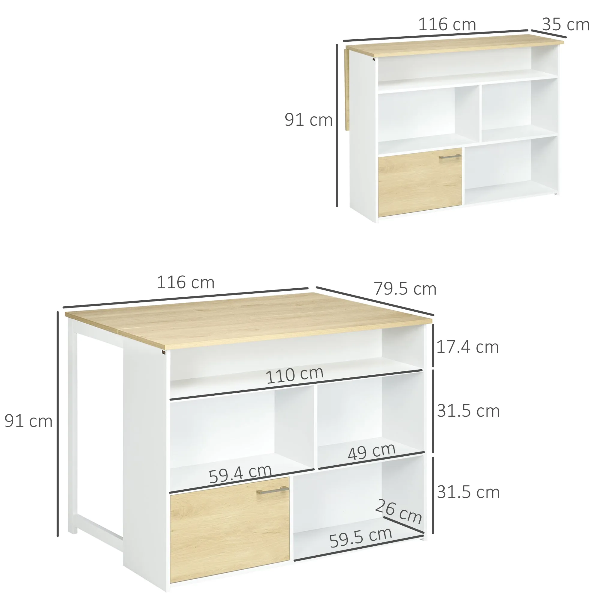 Modern MDF Bar Table for 2 People with 4 Open Shelves and Cabinet, 116x79. 5x91 cm - Image 3