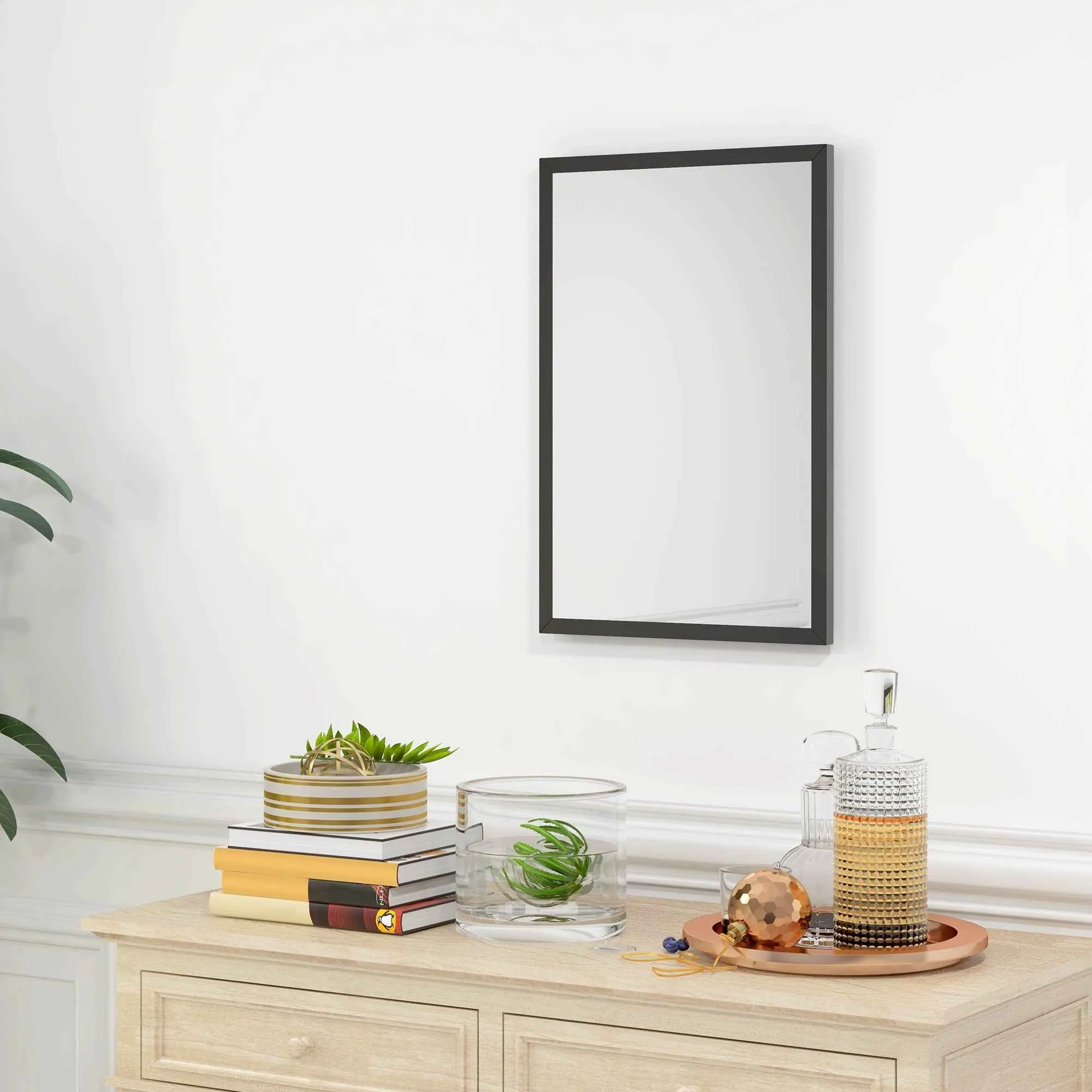 HOMCOM Rectangular Wall Mirror with Hooks, Glass and MDF, 40x60 cm, Black - Image 2