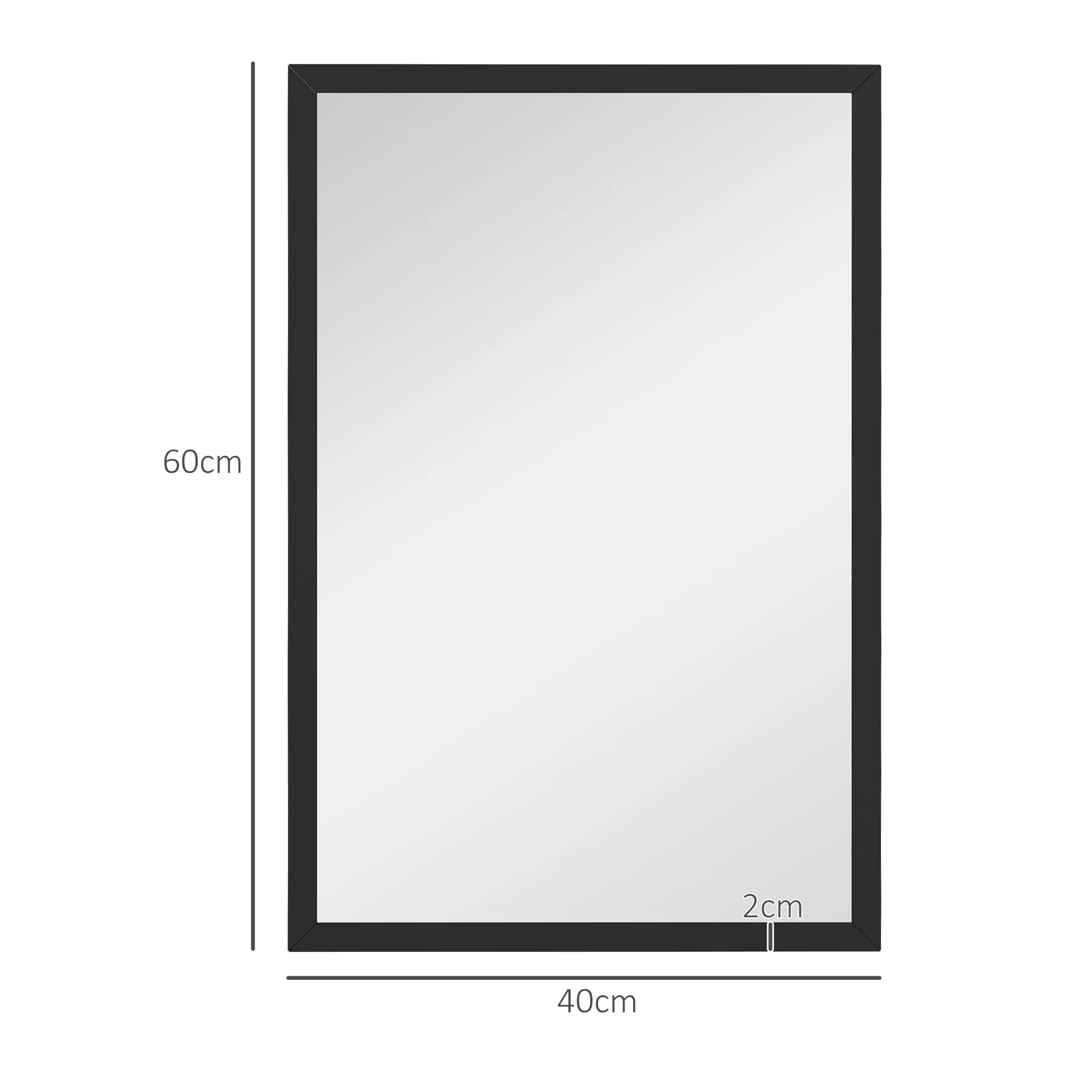 HOMCOM Rectangular Wall Mirror with Hooks, Glass and MDF, 40x60 cm, Black - Image 3