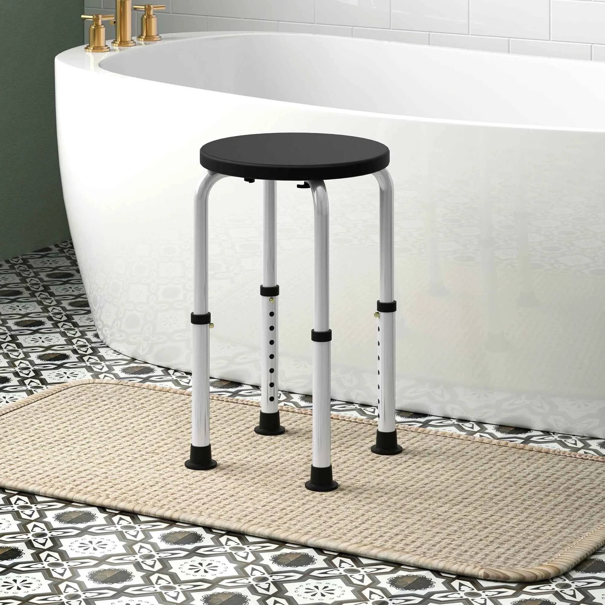 HOMCOM Non-Slip Shower Stool, Adjustable to 8 Heights, Made of Aluminum and PE, 32.5 x 41 x 35.5-54 cm, Black - Image 2