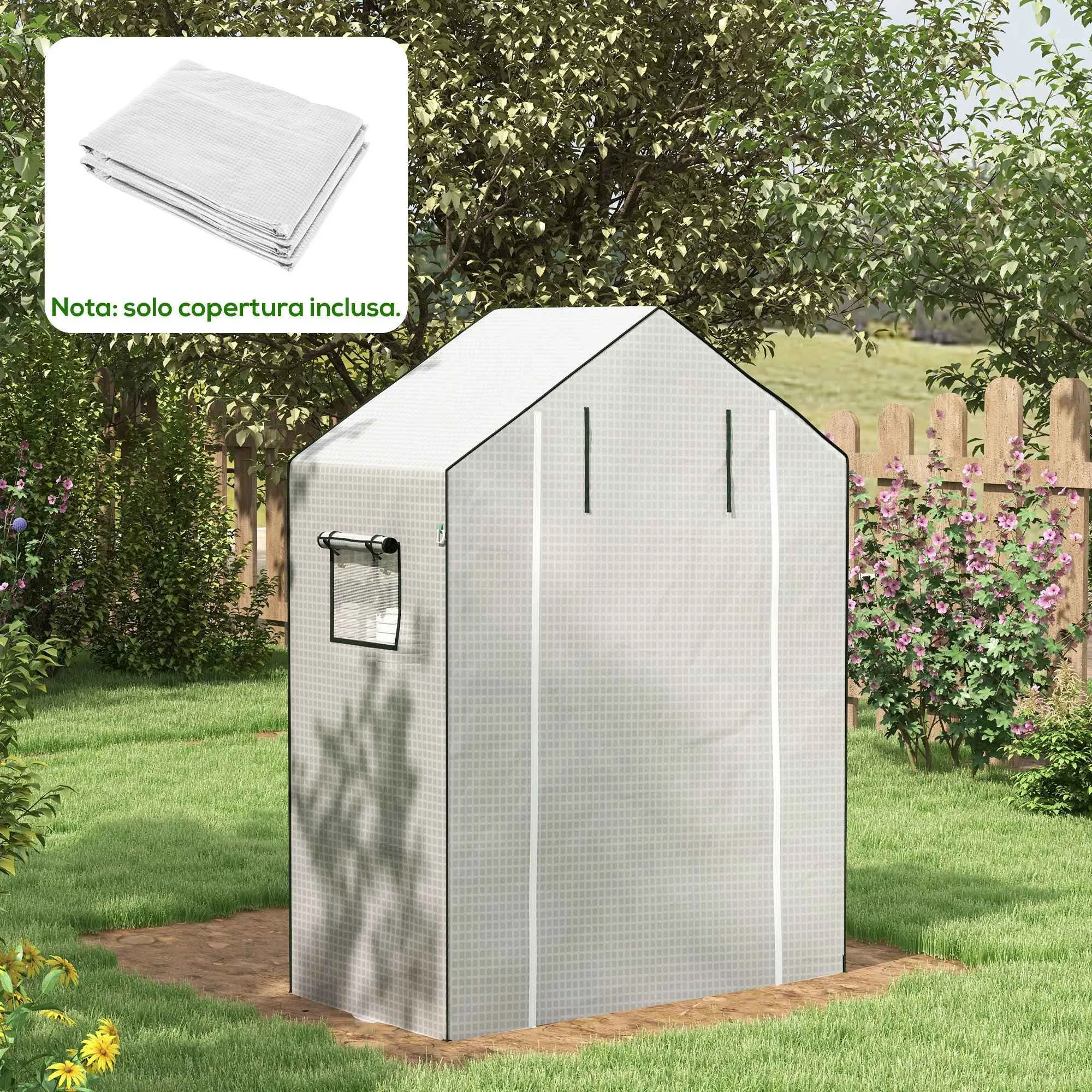 Outsunny PE Garden Greenhouse Cover with Hinged Door and Windows, 140x73x190 cm, White - Image 2