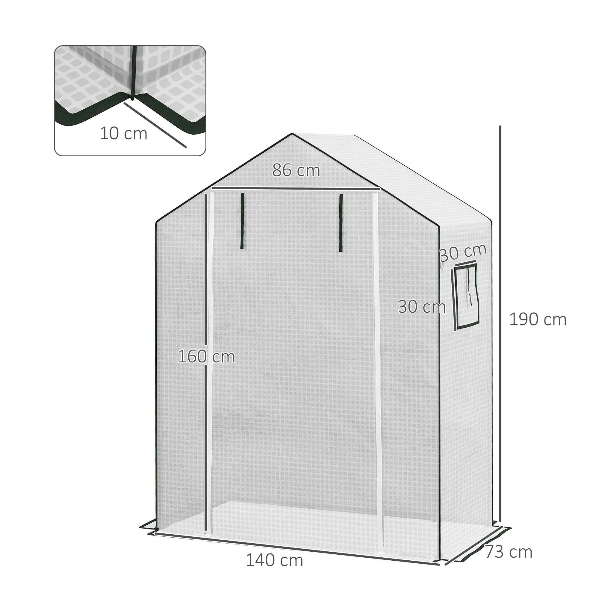 Outsunny PE Garden Greenhouse Cover with Hinged Door and Windows, 140x73x190 cm, White - Image 3