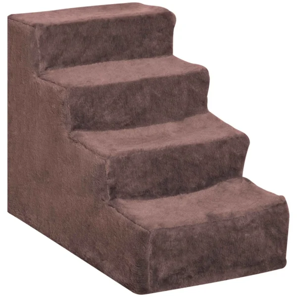 PawHut 4-Step Dog Stairs with Removable and Washable Cover, Portable, 60x35x44 cm, Brown