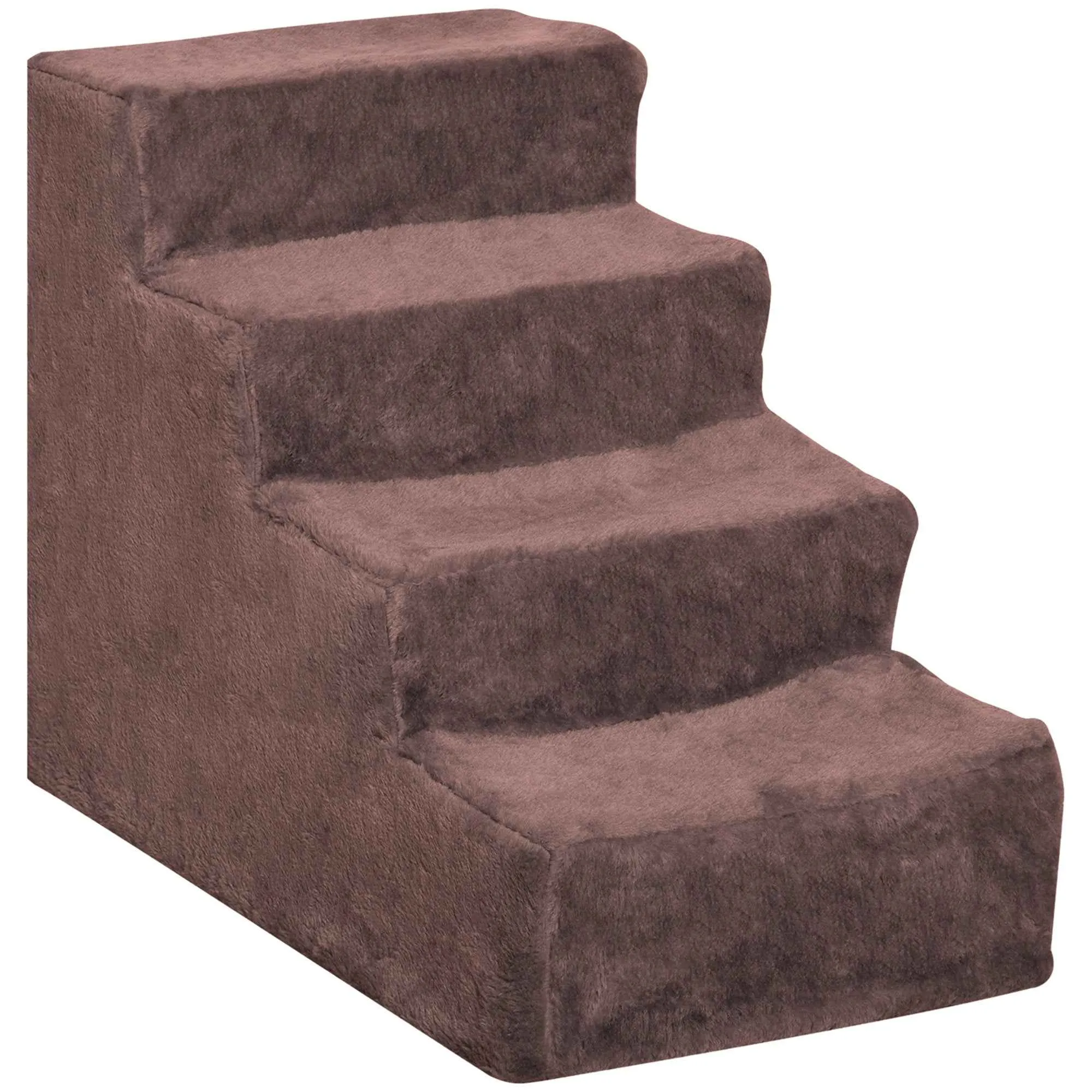 PawHut 4-Step Dog Stairs with Removable and Washable Cover, Portable, 60x35x44 cm, Brown
