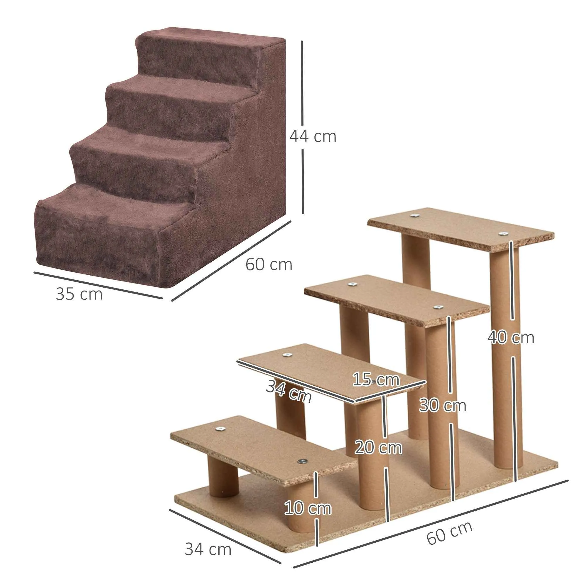 PawHut 4-Step Dog Stairs with Removable and Washable Cover, Portable, 60x35x44 cm, Brown - Image 3
