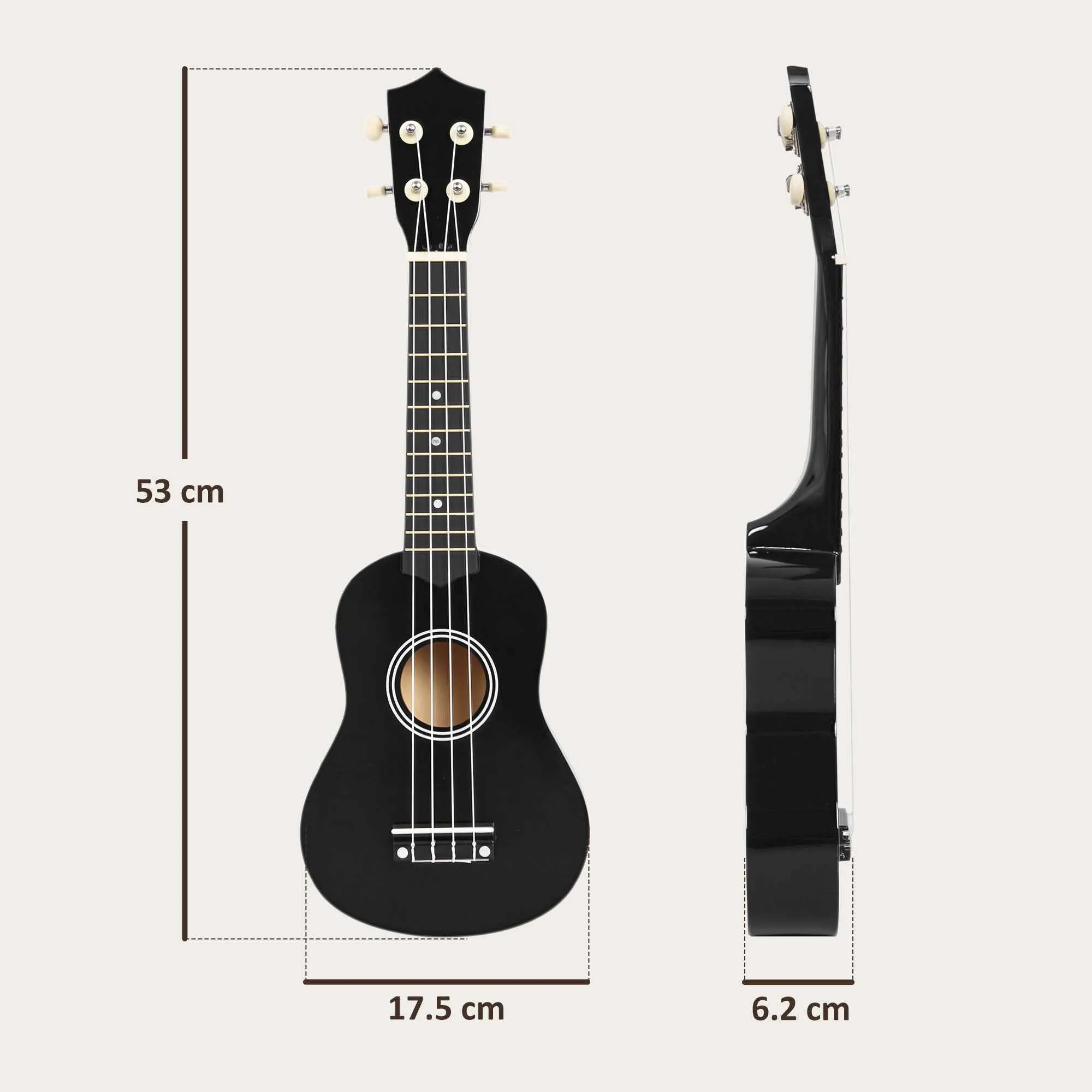 HOMCOM 21-Inch Beginner Ukulele with Nylon Strings, Pick and Replacement String, Black - Image 3
