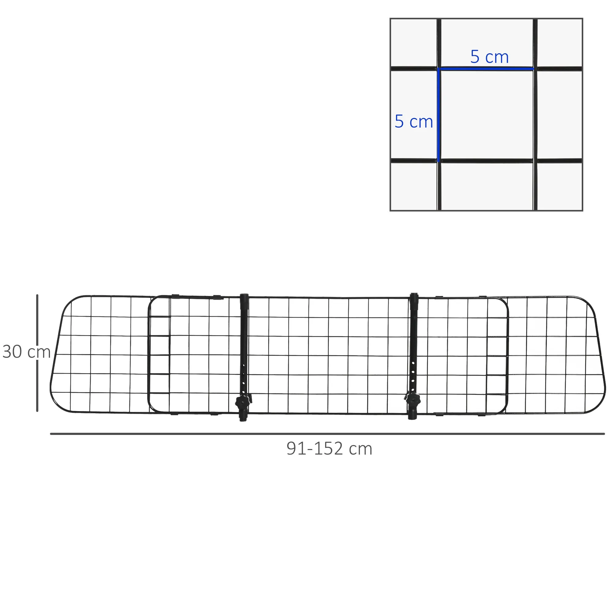 PawHut Dog Car Barrier, Adjustable Universal Dog Barrier, 91-152 x 30 cm, Black - Image 3