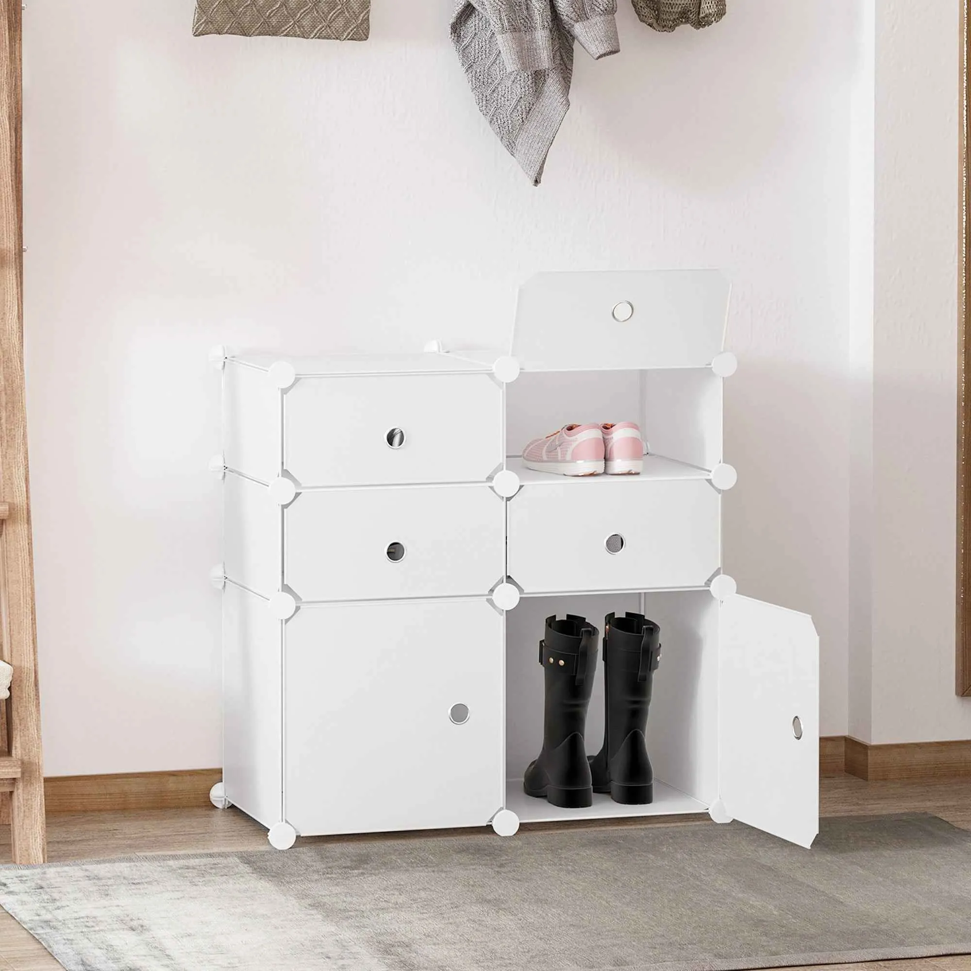 HOMCOM Space-Saving Shoe Cabinet, Plastic Entryway Shoe Rack, Modular Wardrobe for Living Room and Entryways, Shoe Rack, Multipurpose 75x37x73cm, White - Image 2