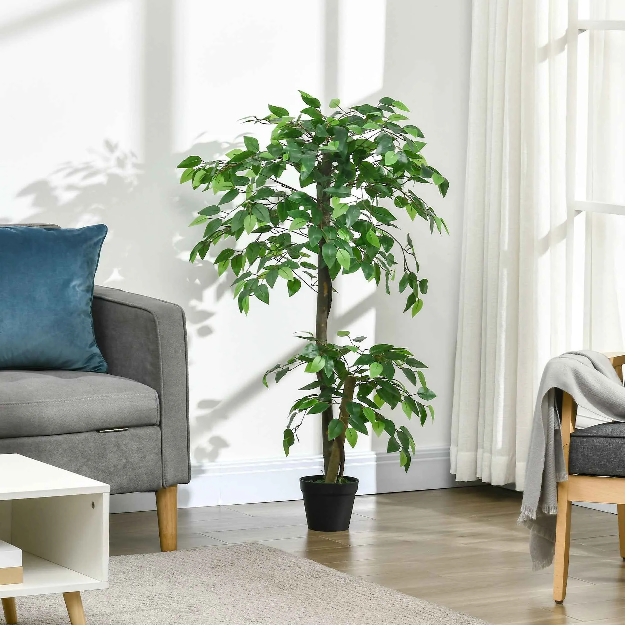 Outsunny Artificial Tea Tree Plant with 546 Realistic Leaves and 120cm Cement Pot, Green - Image 2