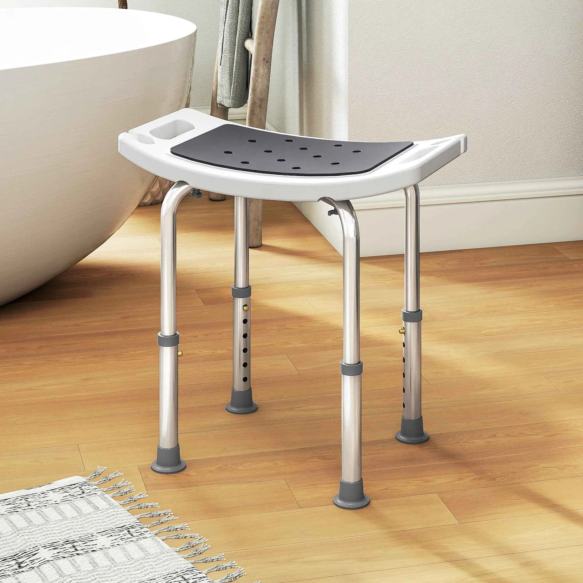 HOMCOM Shower Stool in Aluminum Alloy and Non-Slip Plastic, 6-Level Adjustable Height 39-52cm, Grey - Image 2