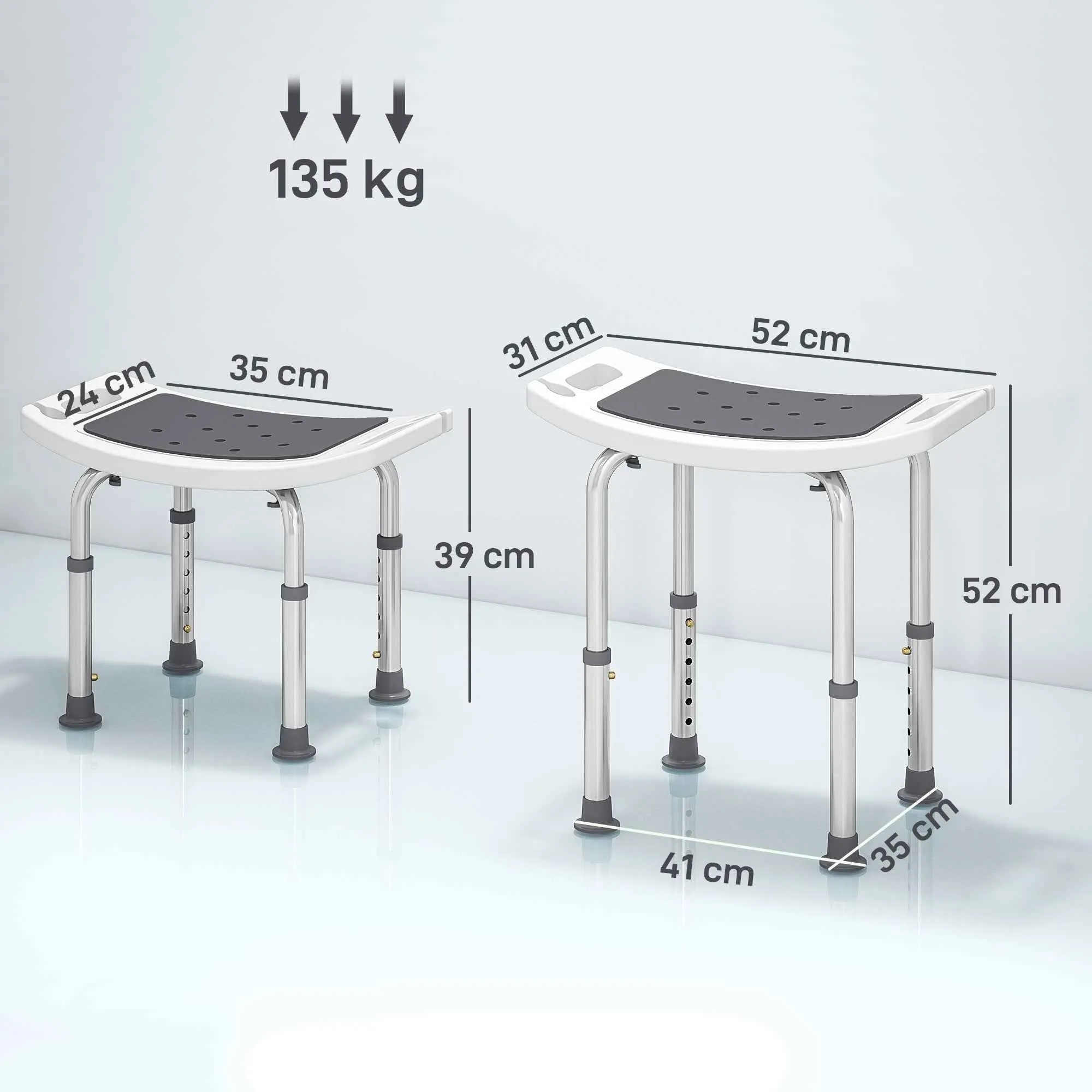 HOMCOM Shower Stool in Aluminum Alloy and Non-Slip Plastic, 6-Level Adjustable Height 39-52cm, Grey - Image 3
