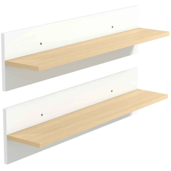 HOMCOM Set of 2 Wooden Wall Shelves for Home and Office, 80x16.5x20 cm, White and Wood Color